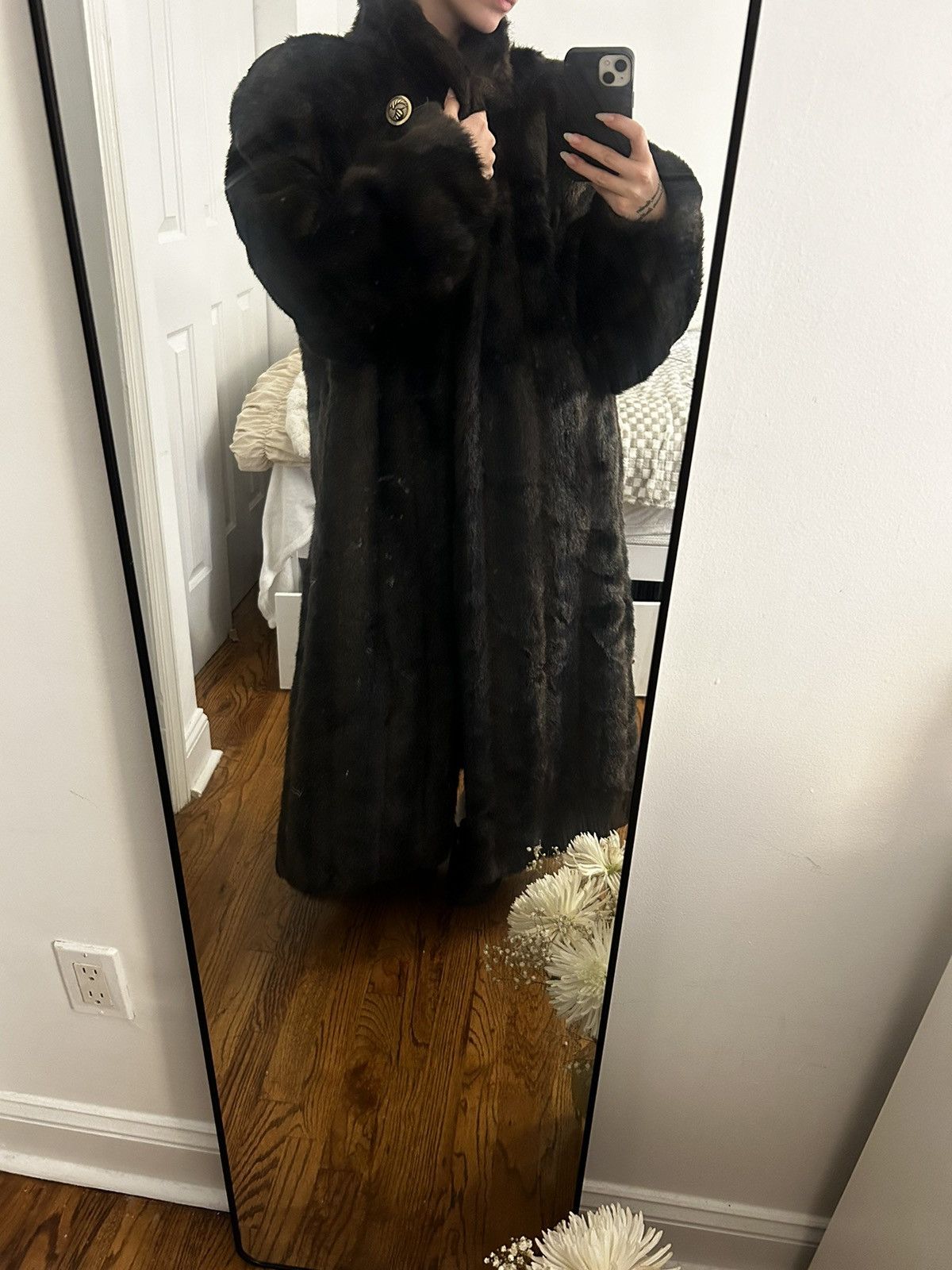 Vintage Long brown faux fur with gold button Size L / US 10 / IT 46 - 1 Thumbnail