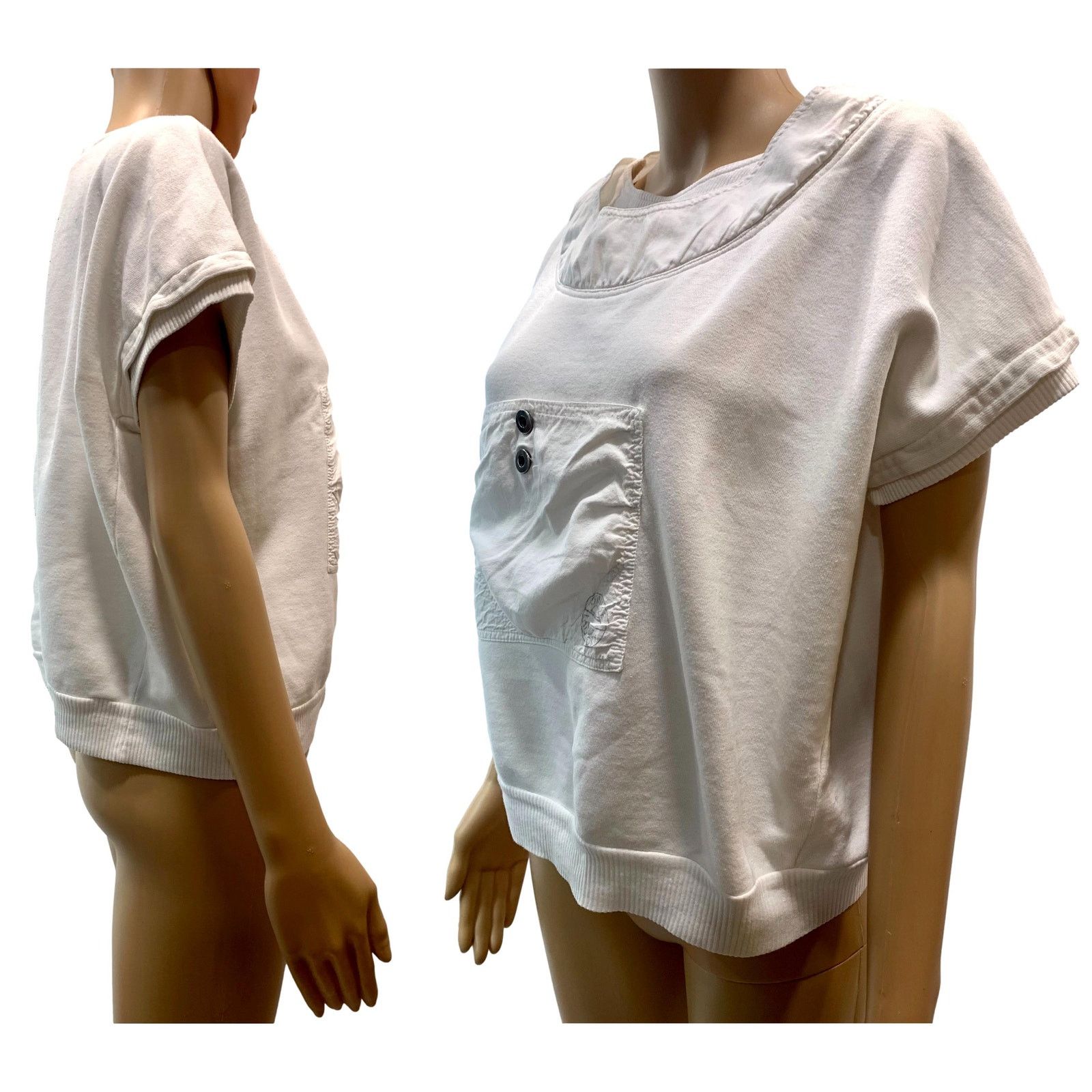 Vintage 80s Boxy Oversized White Crop Sweatshirt | Cotton M Size M / US 6-8 / IT 42-44 - 6 Thumbnail