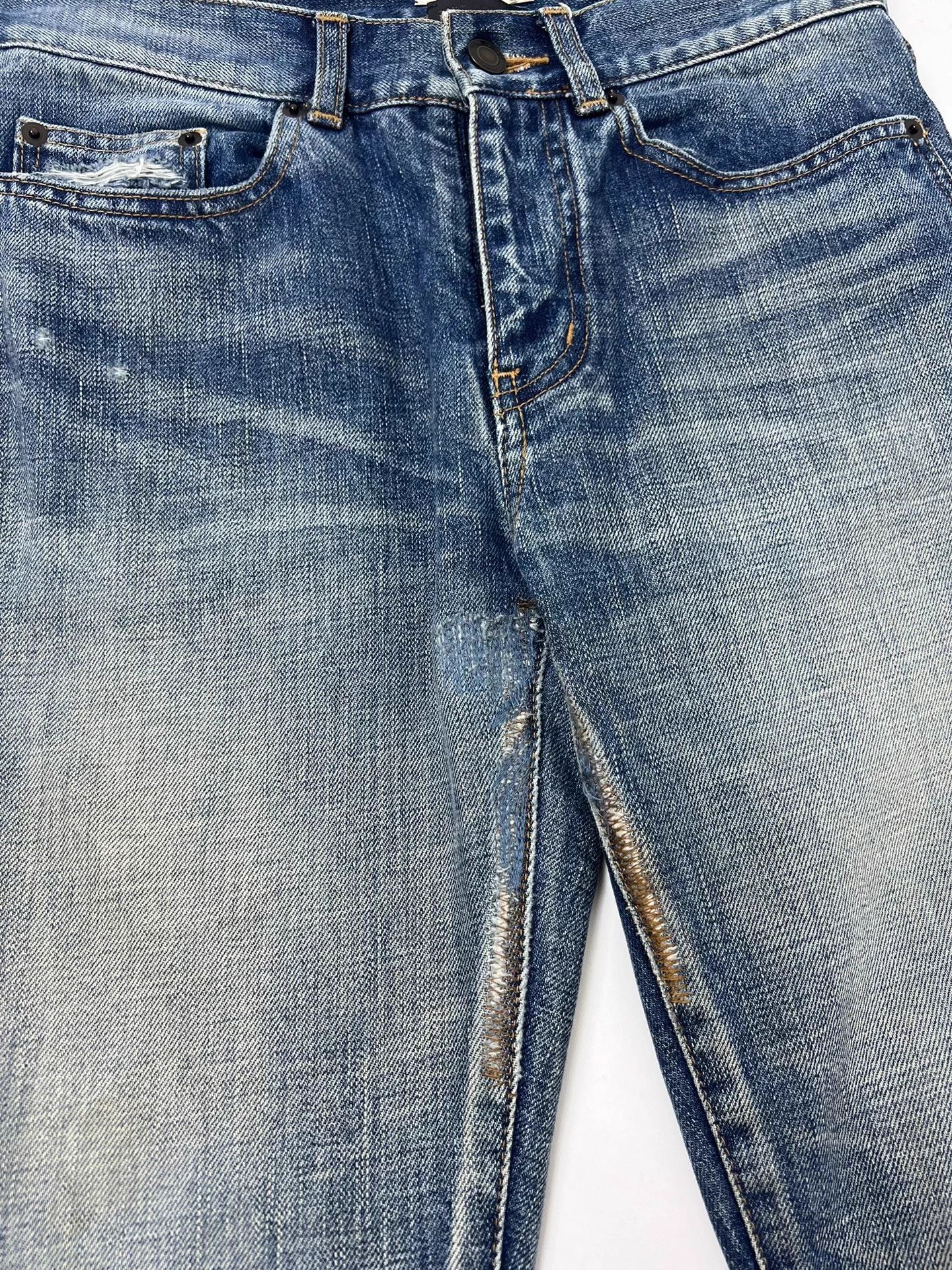 Saint Laurent Paris SLP 18fw cut patched distressed jeans men 27 natural fade Size US 27 - 3 Thumbnail