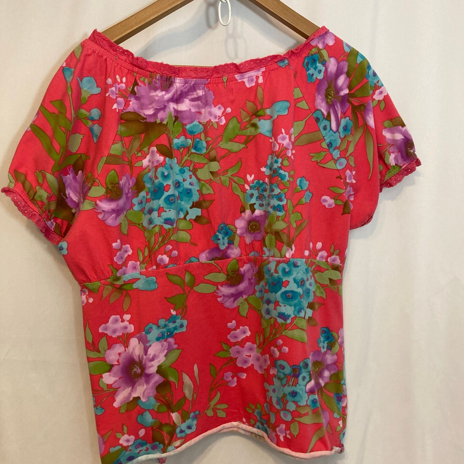Other Caribbean Joe Pink Blue Floral Short Sleeve Blouse Top Size XL / US 12-14 / IT 48-50 - 6 Thumbnail