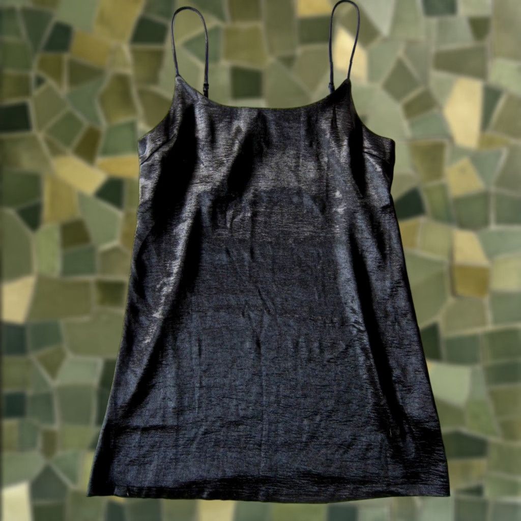 Vintage Silence + Noise Black Satin Spaghetti Strap Lingerie Slip Dress Large Size L / US 10 / IT 46 - 1 Thumbnail