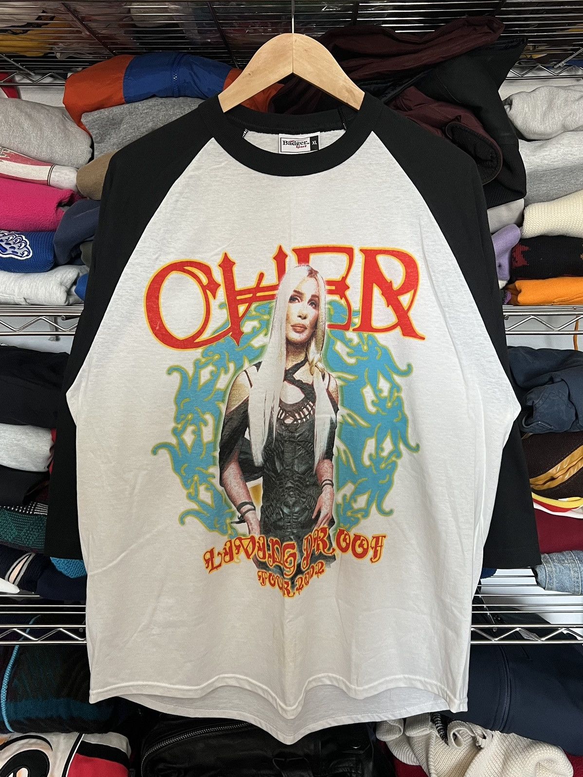 image of Band Tees Vintage 2002 Cher Living Proof Tour Raglan Shirt in White, Men's (Size XL)