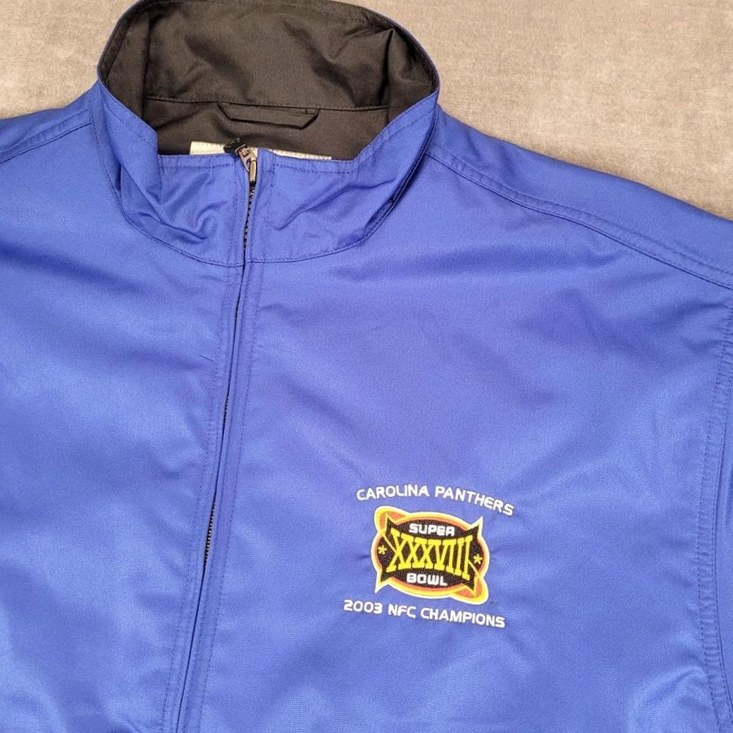 Vintage VINTAGE Carolina Panthers Super Bowl XXXVIII NFC Champions 2003 Windbreaker Jacket Med Black Mens Size US 31 - 5 Thumbnail