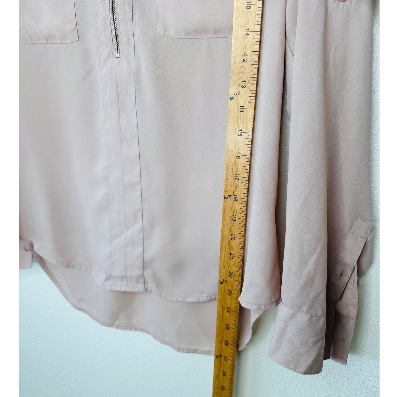 Express Express Pale Peach Two Pocket Zip Front Roll Tab Sleeve Top Size M / US 6-8 / IT 42-44 - 14 Thumbnail