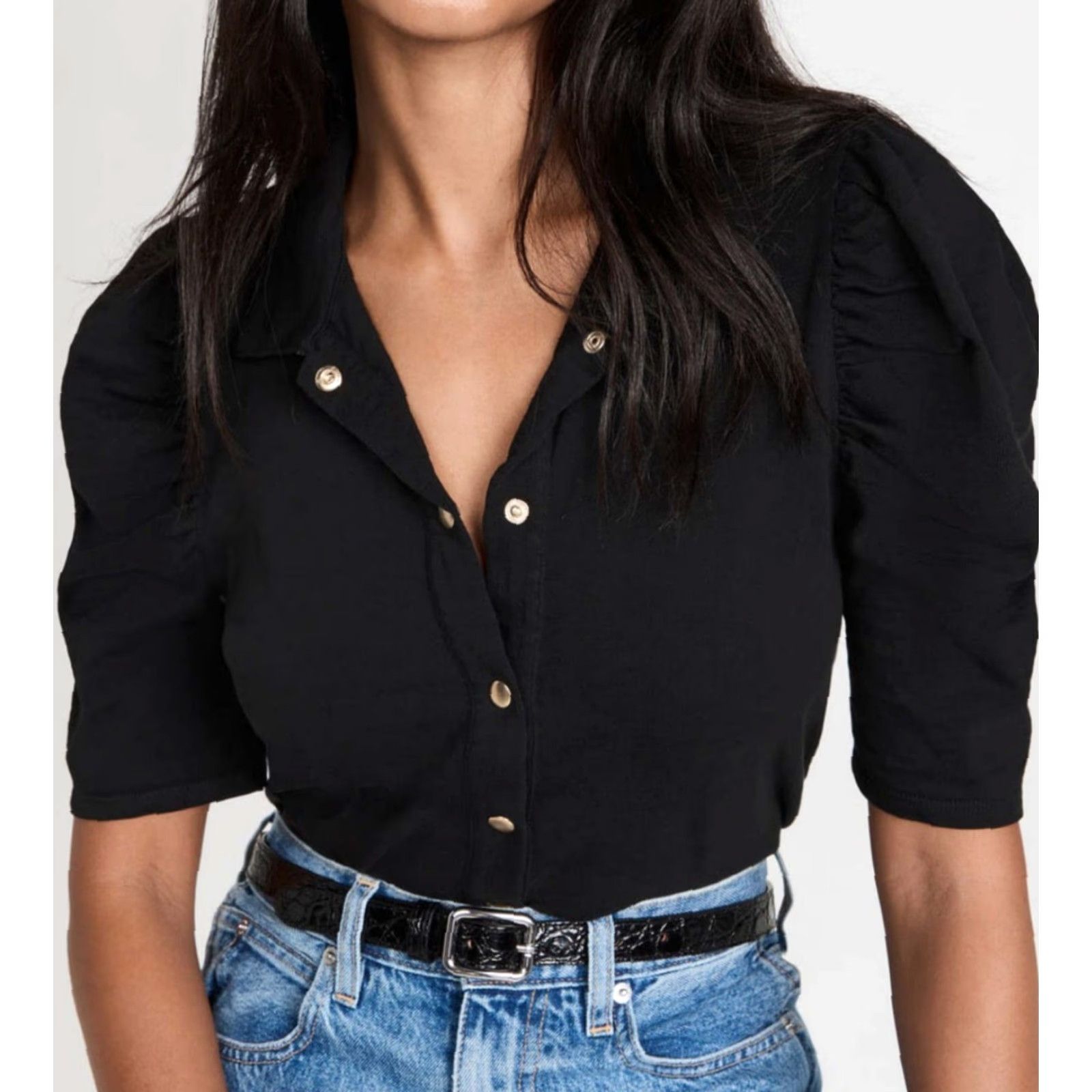 Nation LTD Nation Ltd Women's Shirt Los Angeles Ennis Workshirt Black Sz S Snap Front Size S / US 4 / IT 40 - 2 Thumbnail