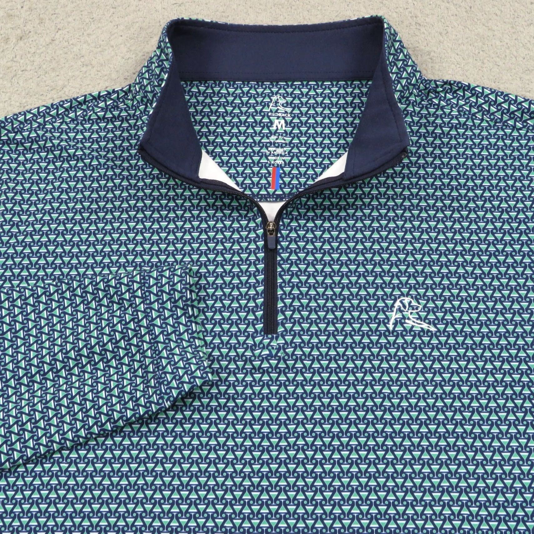 Vintage Rhoback Mens 1/4 Zip Golf Performance Sweater Martini Cocktail Print Drink Blue Size US M / EU 48-50 / 2 - 3 Thumbnail
