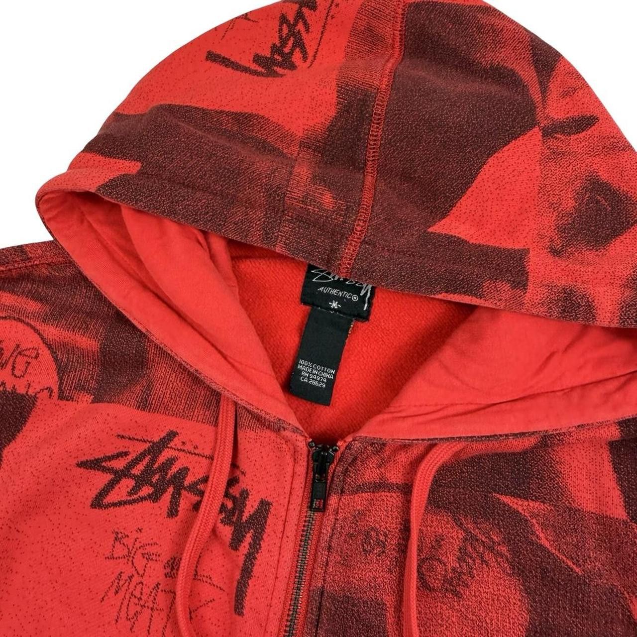 Stussy Vintage 2000s Stussy Bull Dog Zip Up Hoodie Red - Medium Size US M / EU 48-50 / 2 - 6 Thumbnail