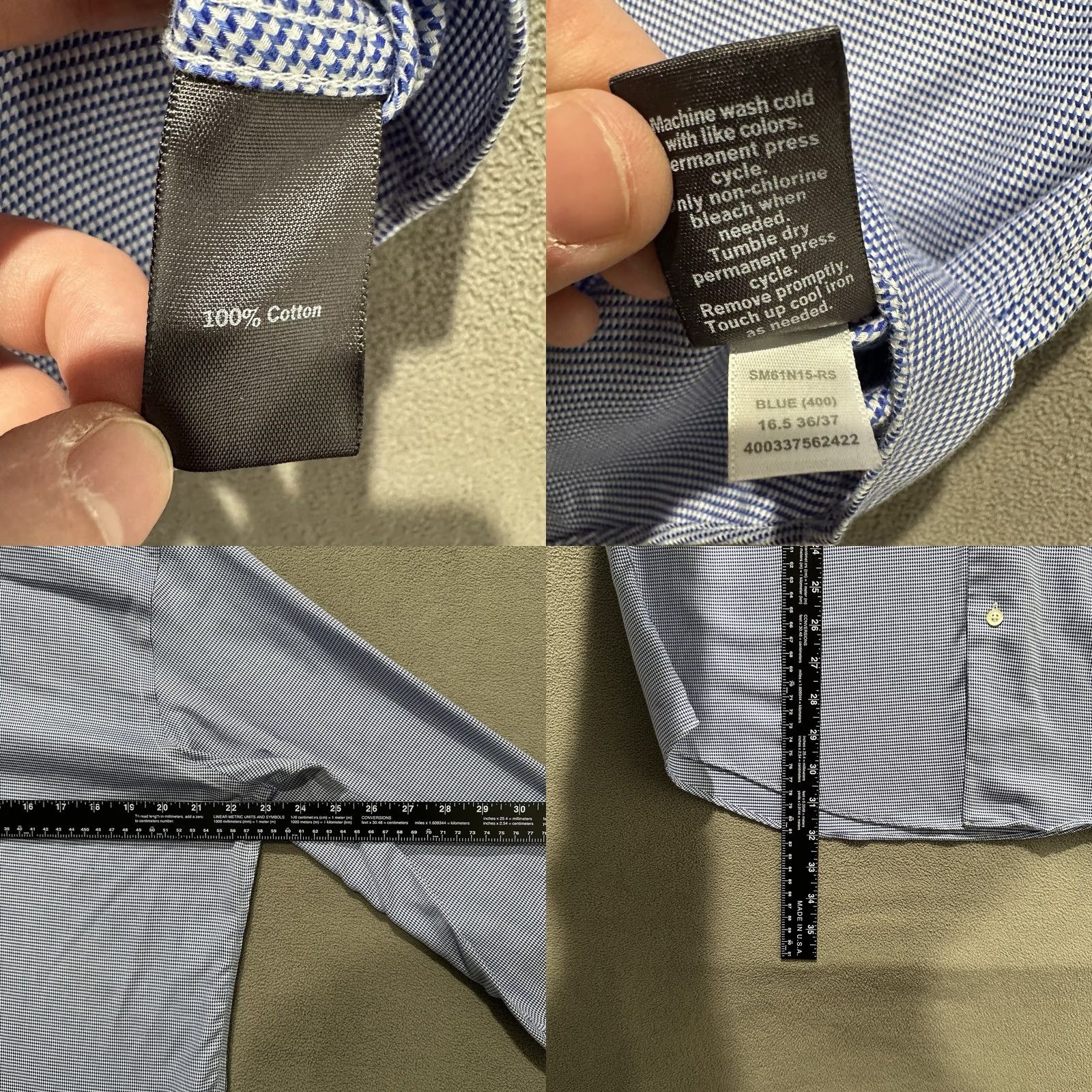 Marcs Marc Anthony Shirt Mens 16.5 36-37 Blue Houndstooth No Iron Slim Fit Dress READ Shirt Mens 16.5 36-37 Blue Houndstooth No Iron Slim Fit Dress READ Size 46R - 8 Thumbnail
