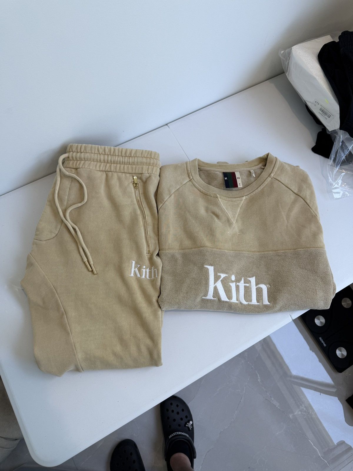 Kith Paneled Williams Crewneck Sweatpants Set Sand Size 1XL in Beige, Men's