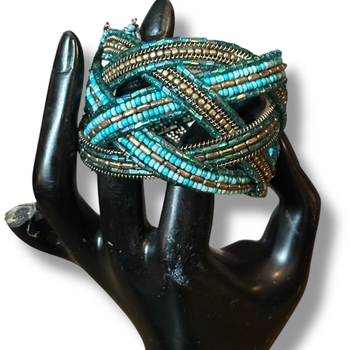 Vintage Vintage chunky braided turquoise and gold seed bead bracelet Size ONE SIZE - 2 Thumbnail