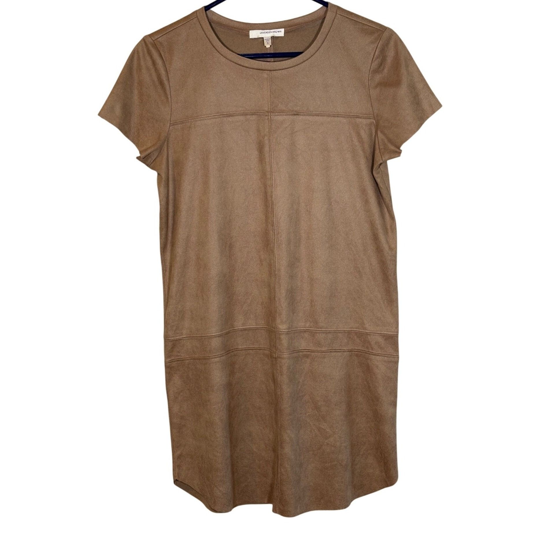 Other Lavender Brown Women Suede T-Shirt Dress Tan S Minimalist, Q Size S / US 4 / IT 40 - 2 Thumbnail