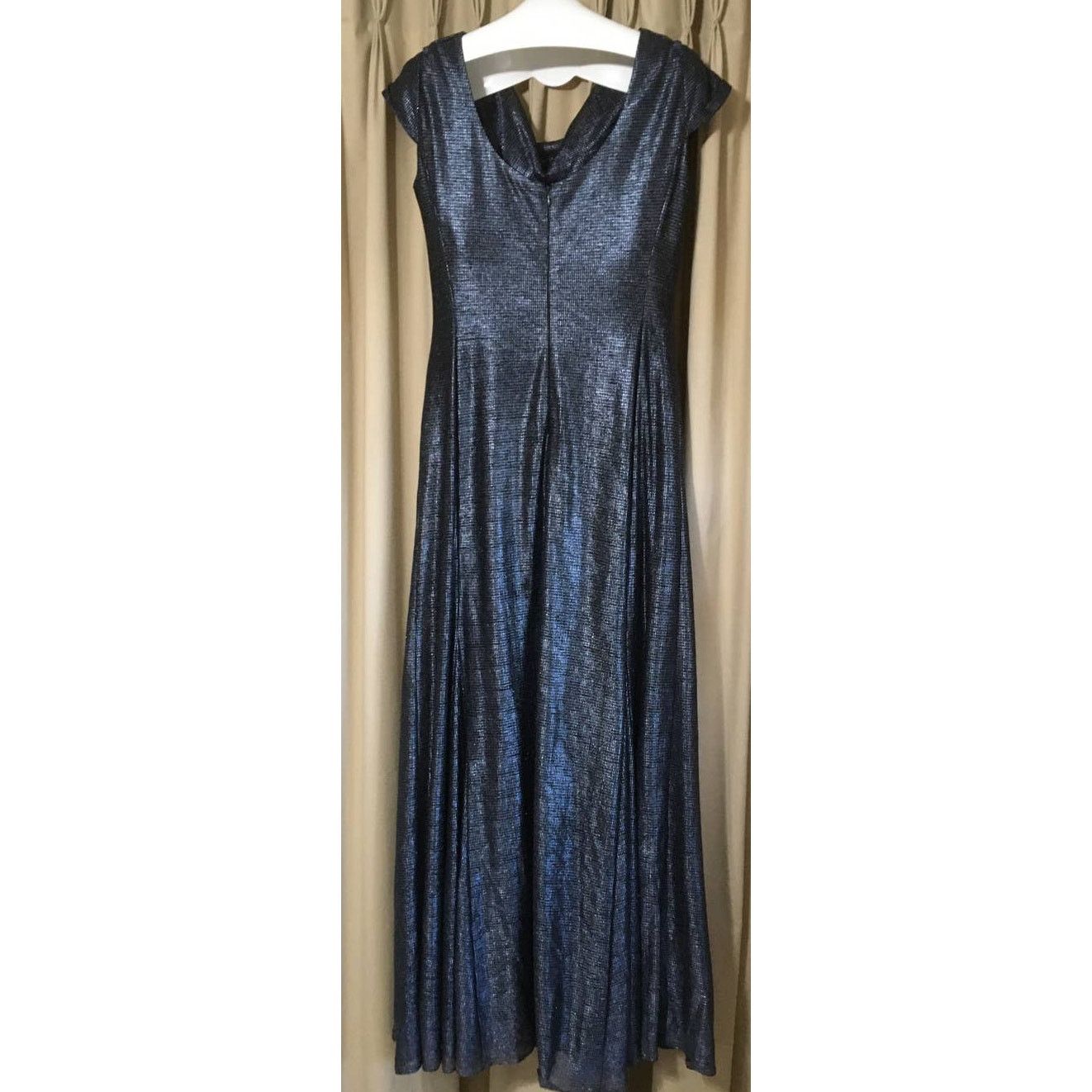 Other Tahari Author S Levine 12 Metallic Black & Blue Maxi Dress Size L / US 10 / IT 46 - 2 Thumbnail