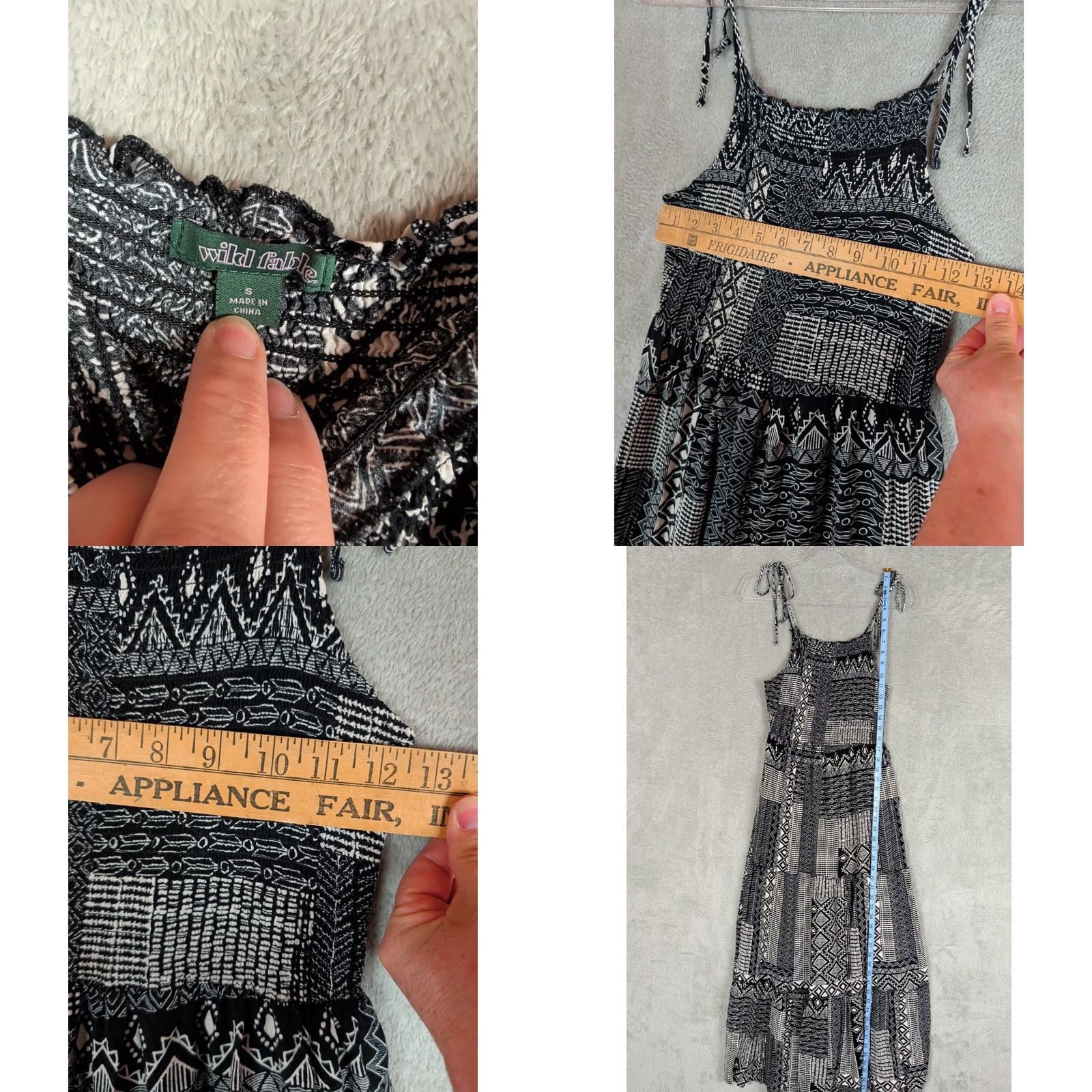 Vintage Wild Fable Maxi Dress Boho Festival Hippie Indie Smocked Patchwork Print Tiered Long sz S Womens Black Size S / US 4 / IT 40 - 8 Thumbnail