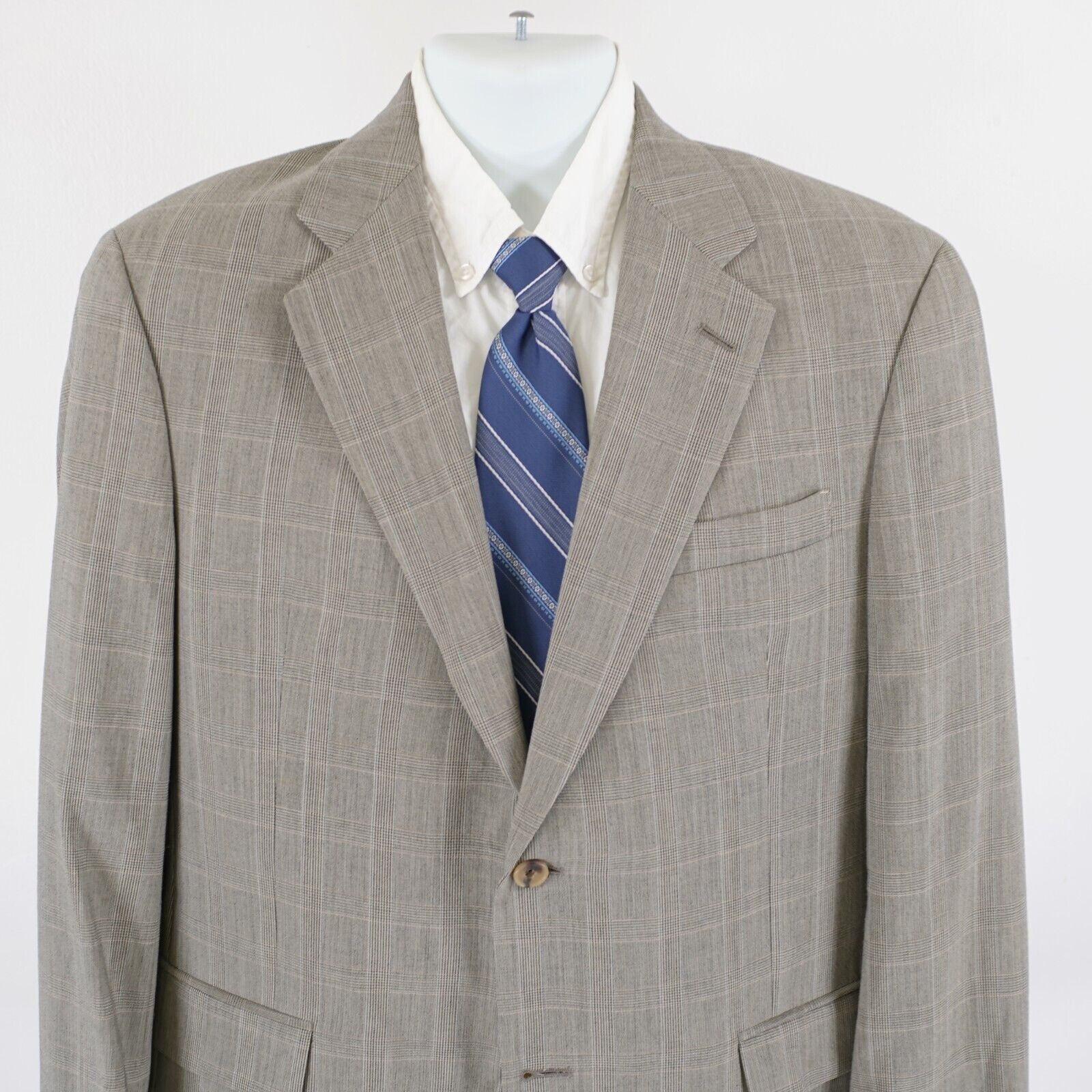 Tommy Hilfiger Tommy Hilfiger Worsted Wool Tan Plaid W/ Blue Windowpane 40R Size 40R - 1 Thumbnail
