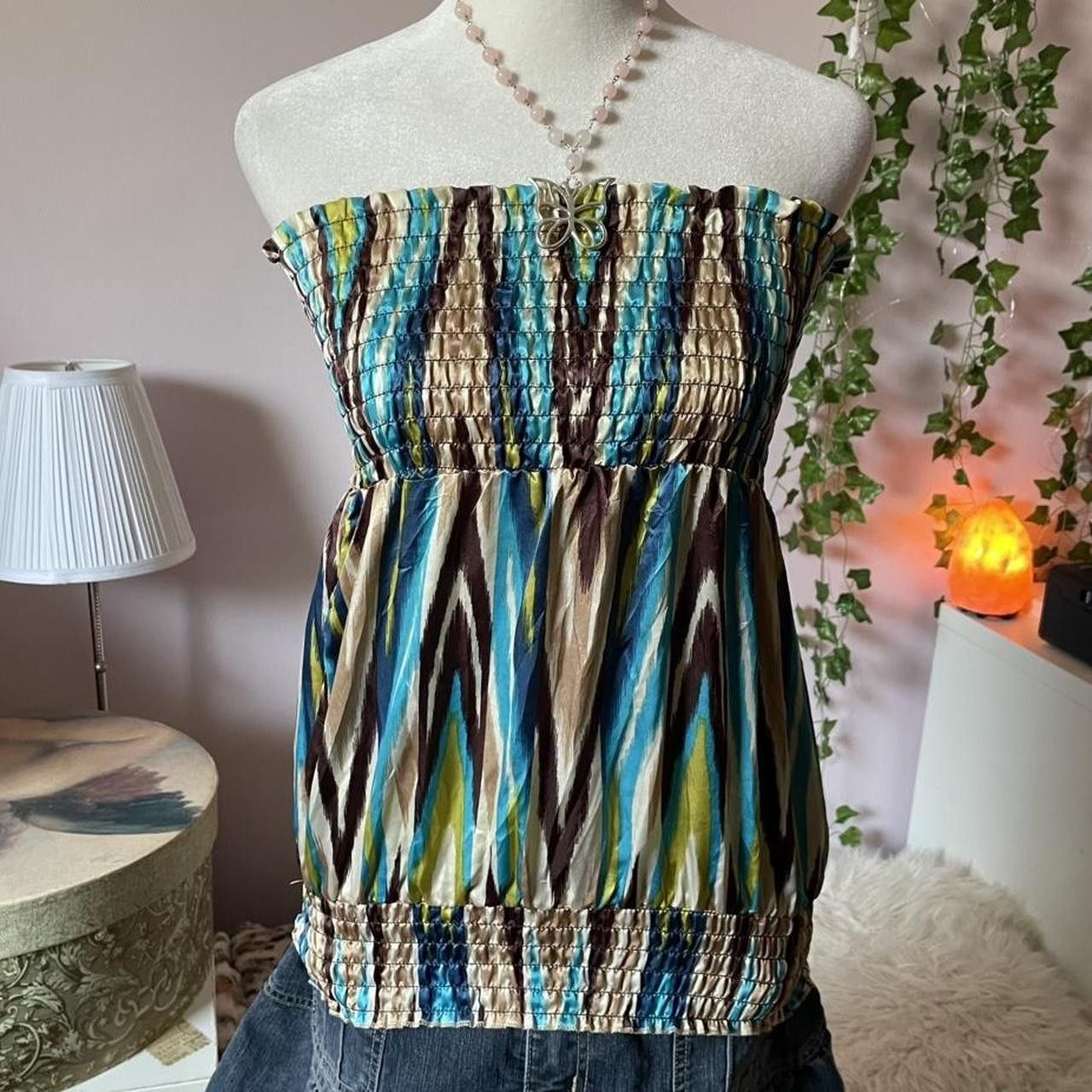 Vintage 2000s striped satin tube top size Size ONE SIZE - 1 Thumbnail