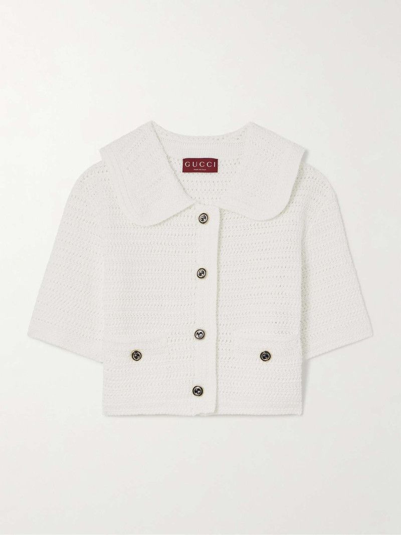 Gucci oc11z1125 Crochet Knit Cotton Button Up Top Polo Shirt White Size L / US 10 / IT 46 - 1 Thumbnail