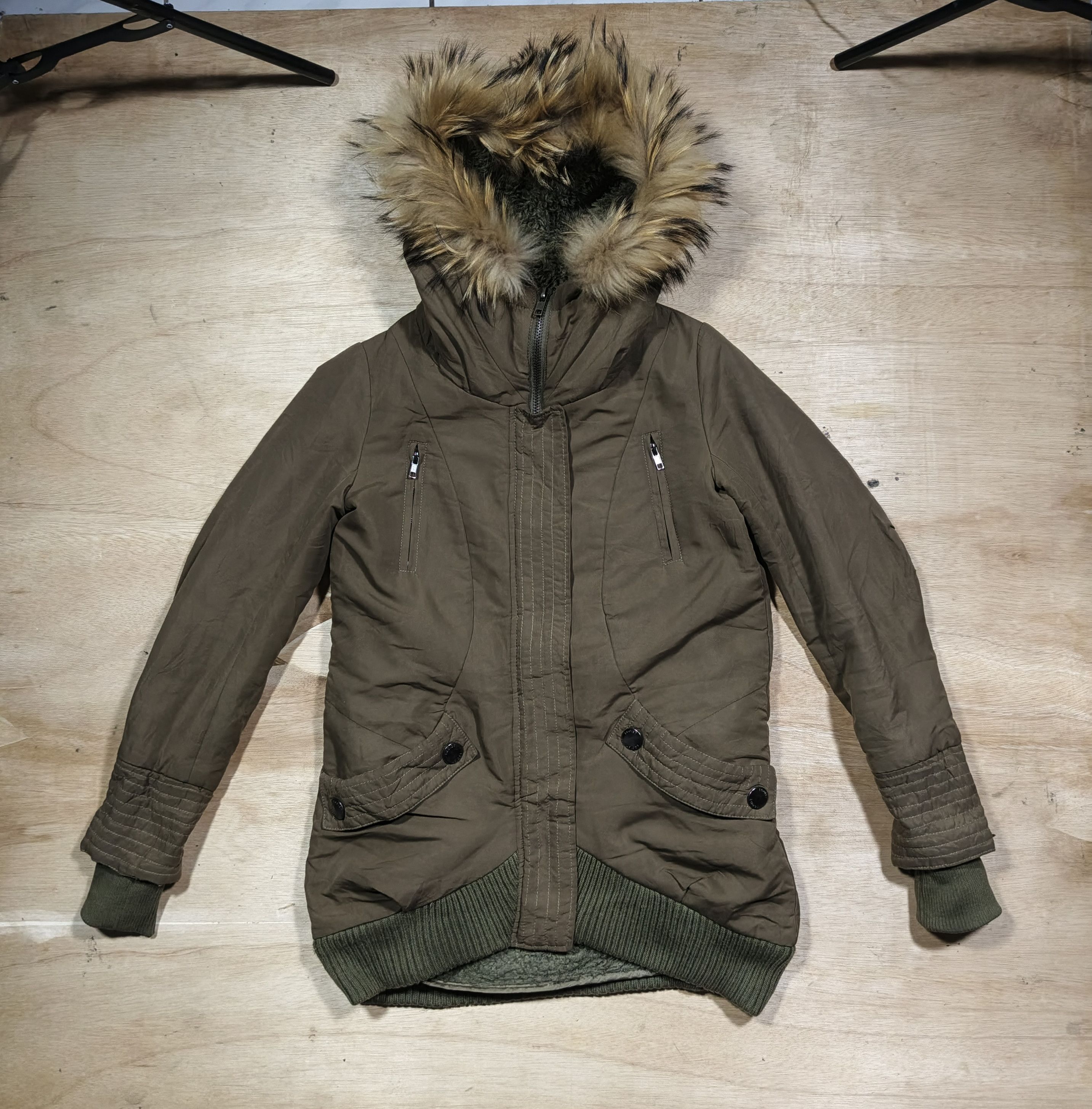Japanese Brand EGOIST olive Green Fur Trik Hooded Parka Jacket Size M / US 6-8 / IT 42-44 - 2 Thumbnail