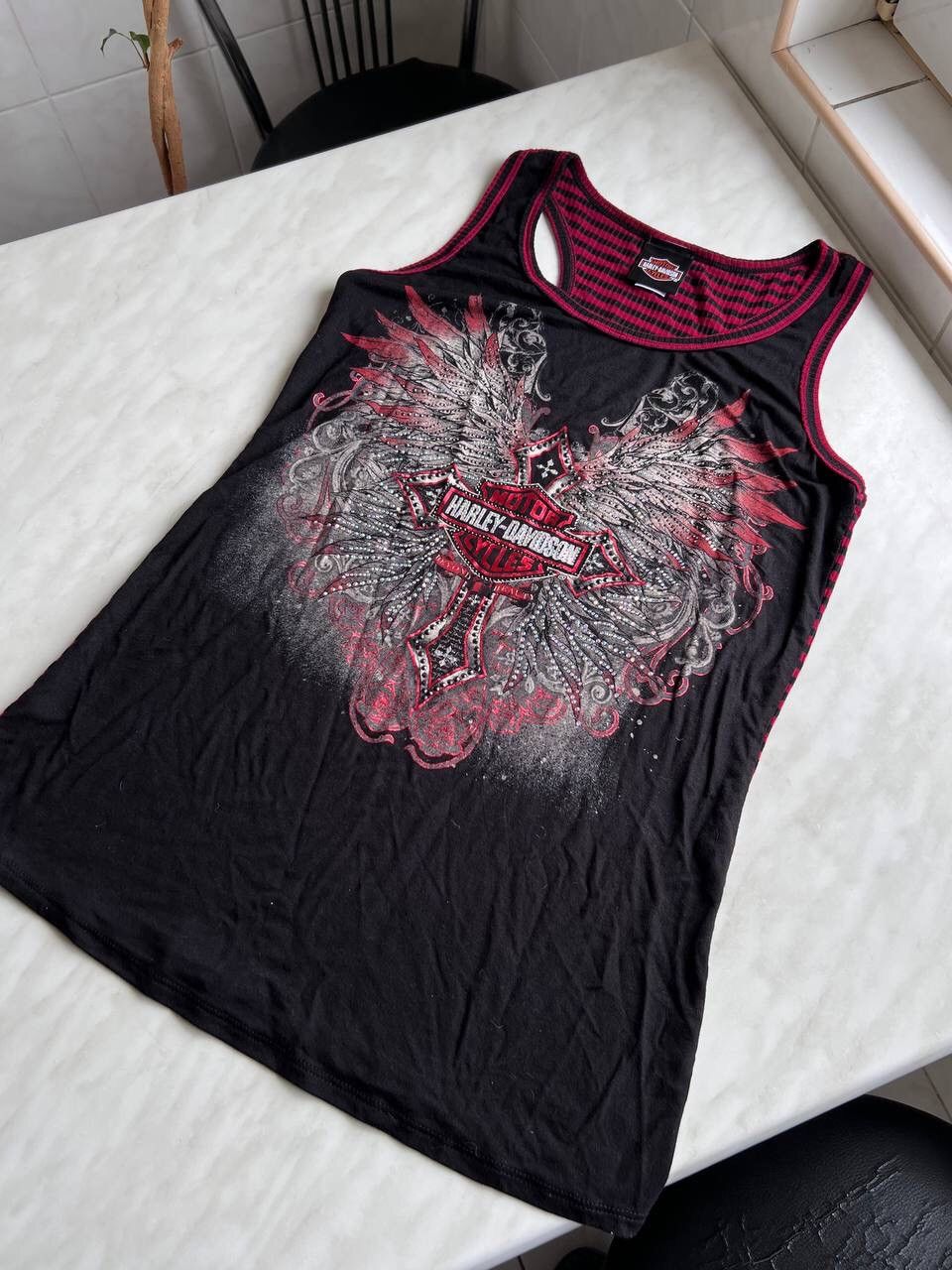 Harley Davidson × Vintage Vintage Y2K HARLEY DAVIDSON TANK TOP CRYSTAL Rhinestones Size M / US 6-8 / IT 42-44 - 8 Thumbnail