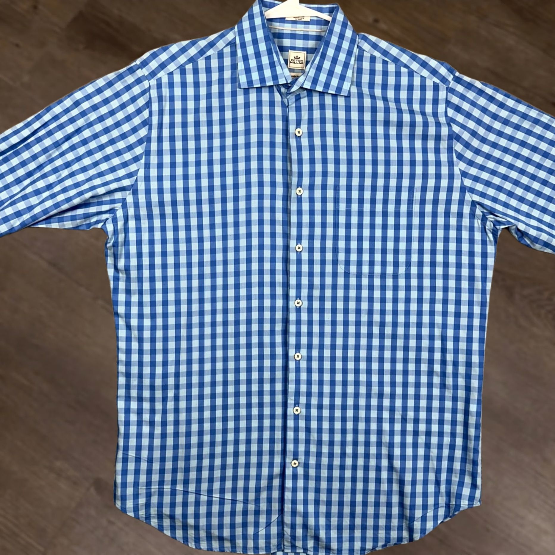Peter Millar Peter Millar Button-Up Shirt Gingham Blue Seaside Finish Long Sleeve Mens L Large Casual Workwear Preppy Button-Down Collared Size US L / EU 52-54 / 3 - 1 Thumbnail