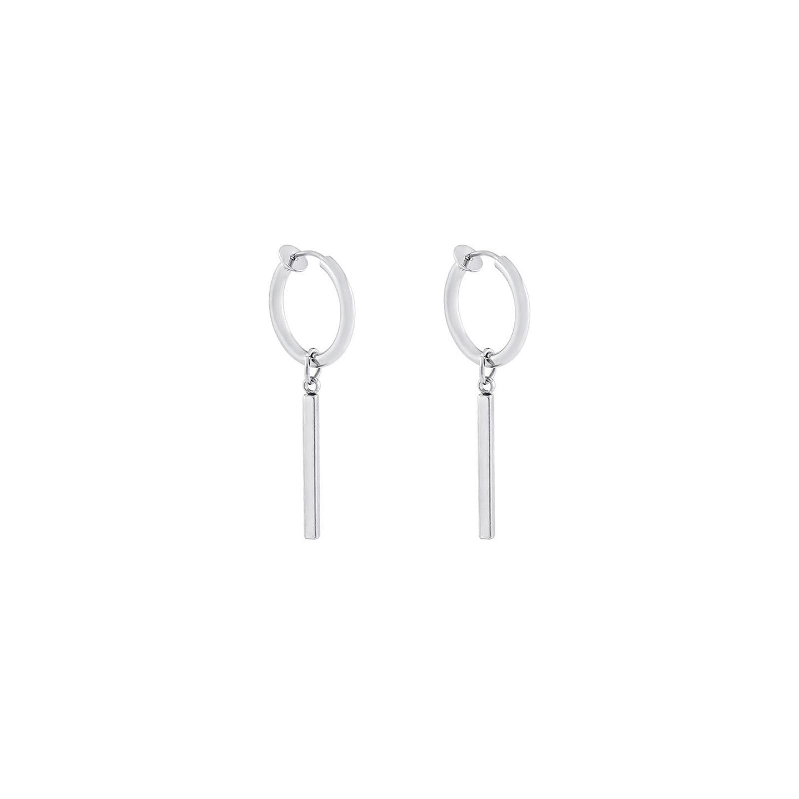 Vintage Minimalist Silver Earrings – Circle & Bar Pendant Size ONE SIZE - 6 Thumbnail