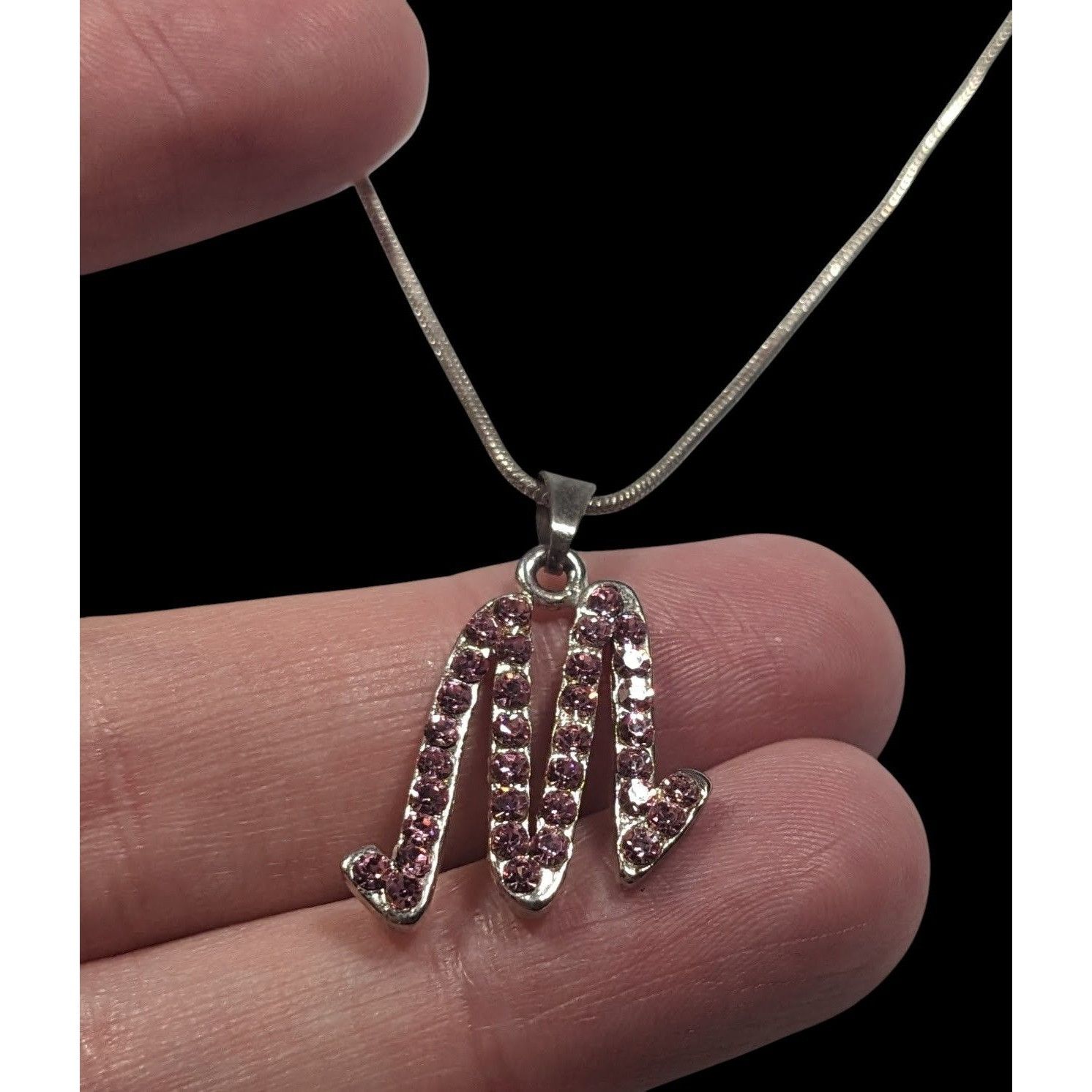 Other Pink Rhinestone M Monogram Silver Tone Pendant Necklace Size ONE SIZE - 2 Thumbnail