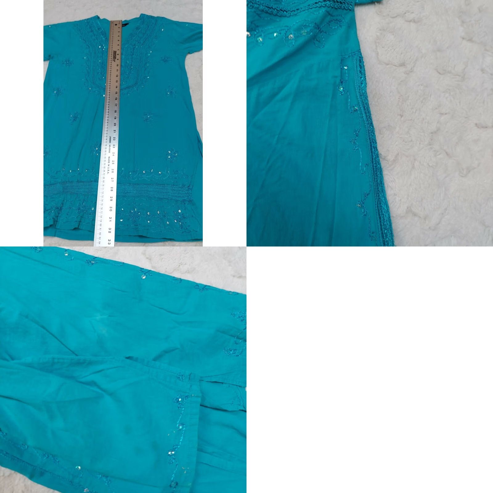 Doublet Double Decker Womens Tunic Top Floral Embroidered 3/4 Sleeve Turquoise One Size Size ONE SIZE - 8 Thumbnail