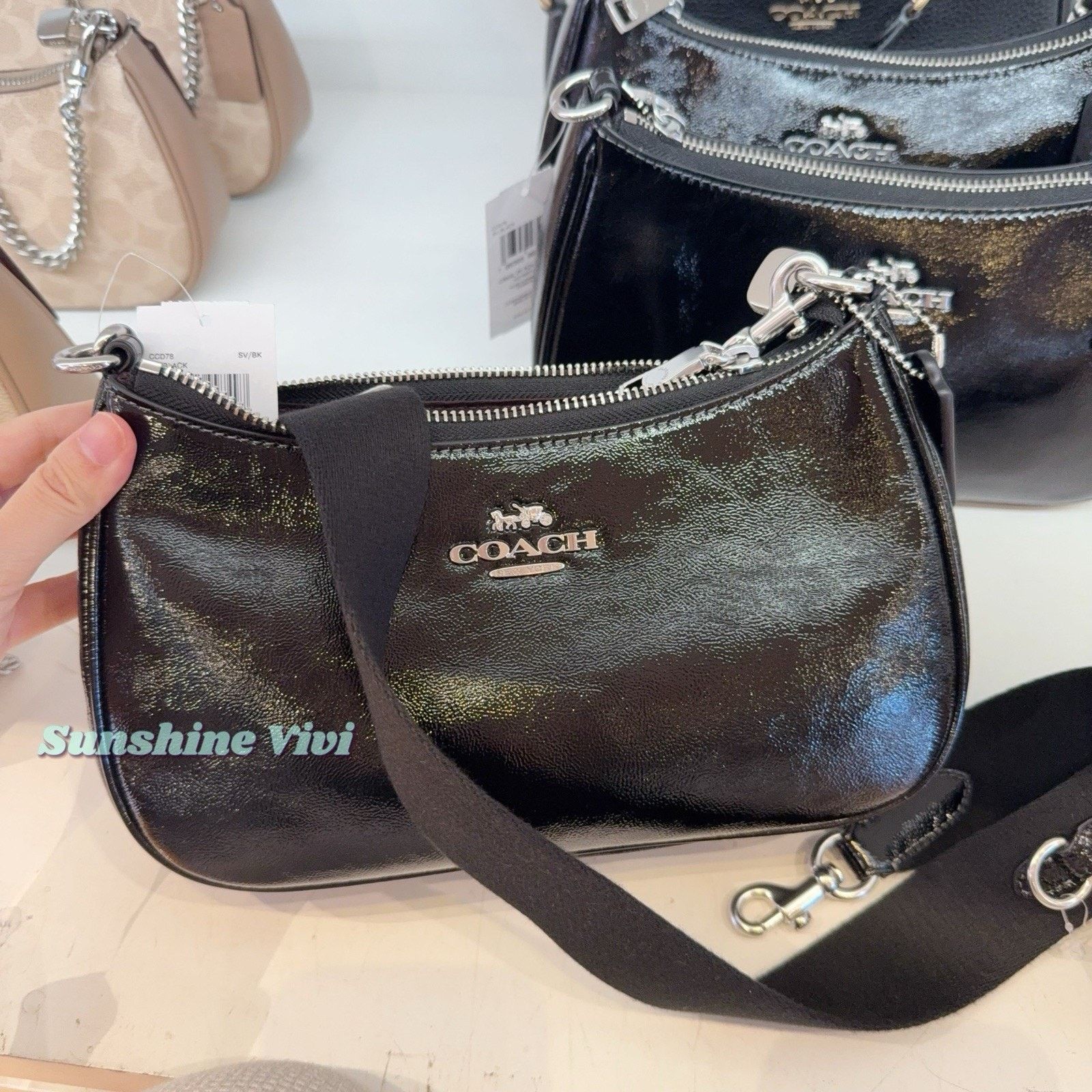 Coach NWT COACH Teri Shoulder Bag CCD78 Black Patent Leather Size ONE SIZE - 5 Thumbnail