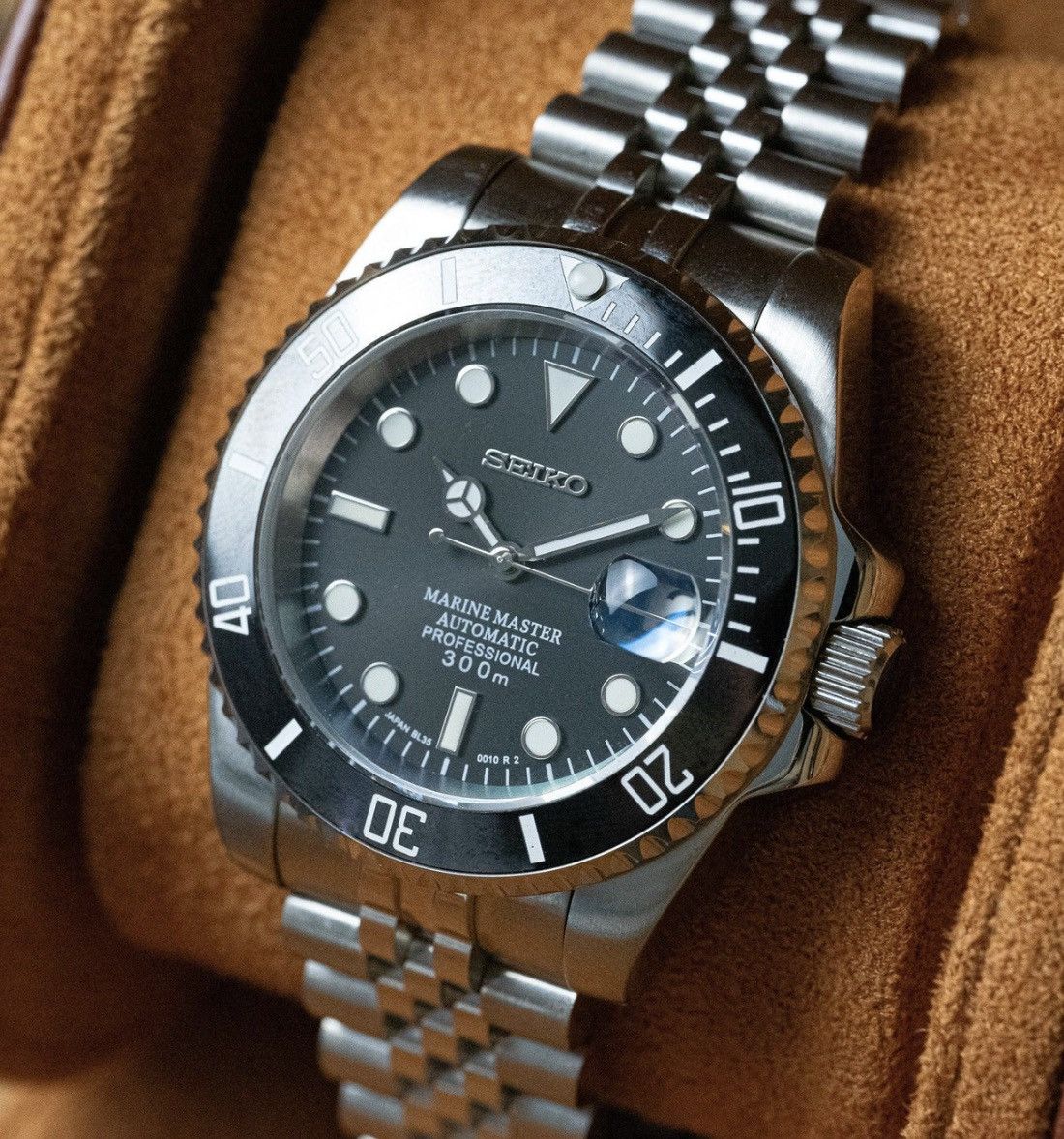 Japanese Brand Seiko Mod Submariner Date Black Jubilee Steel Watch NH35 Size ONE SIZE - 3 Thumbnail