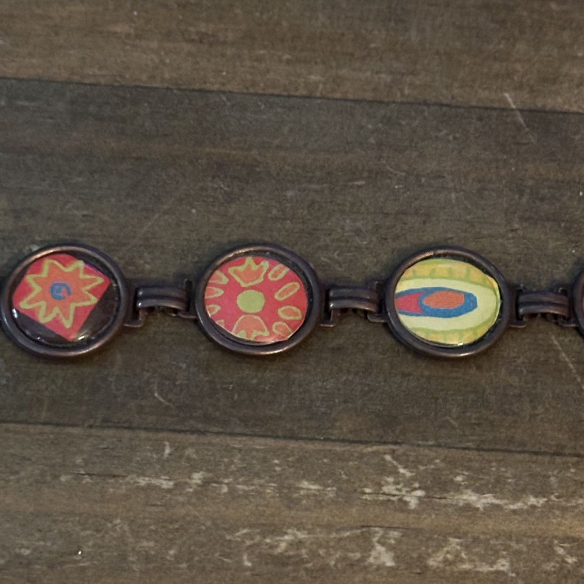 Vintage Vintage bronze tone enamel designed disc bracelet Size ONE SIZE - 3 Thumbnail