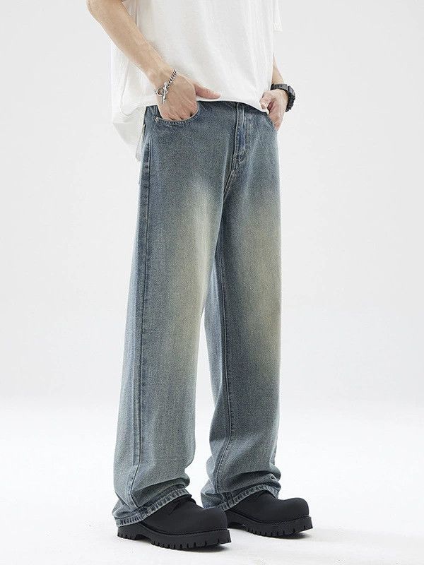Jean American retro washed men's distressed straight blue jeans Size US 32 / EU 48 - 2 Thumbnail