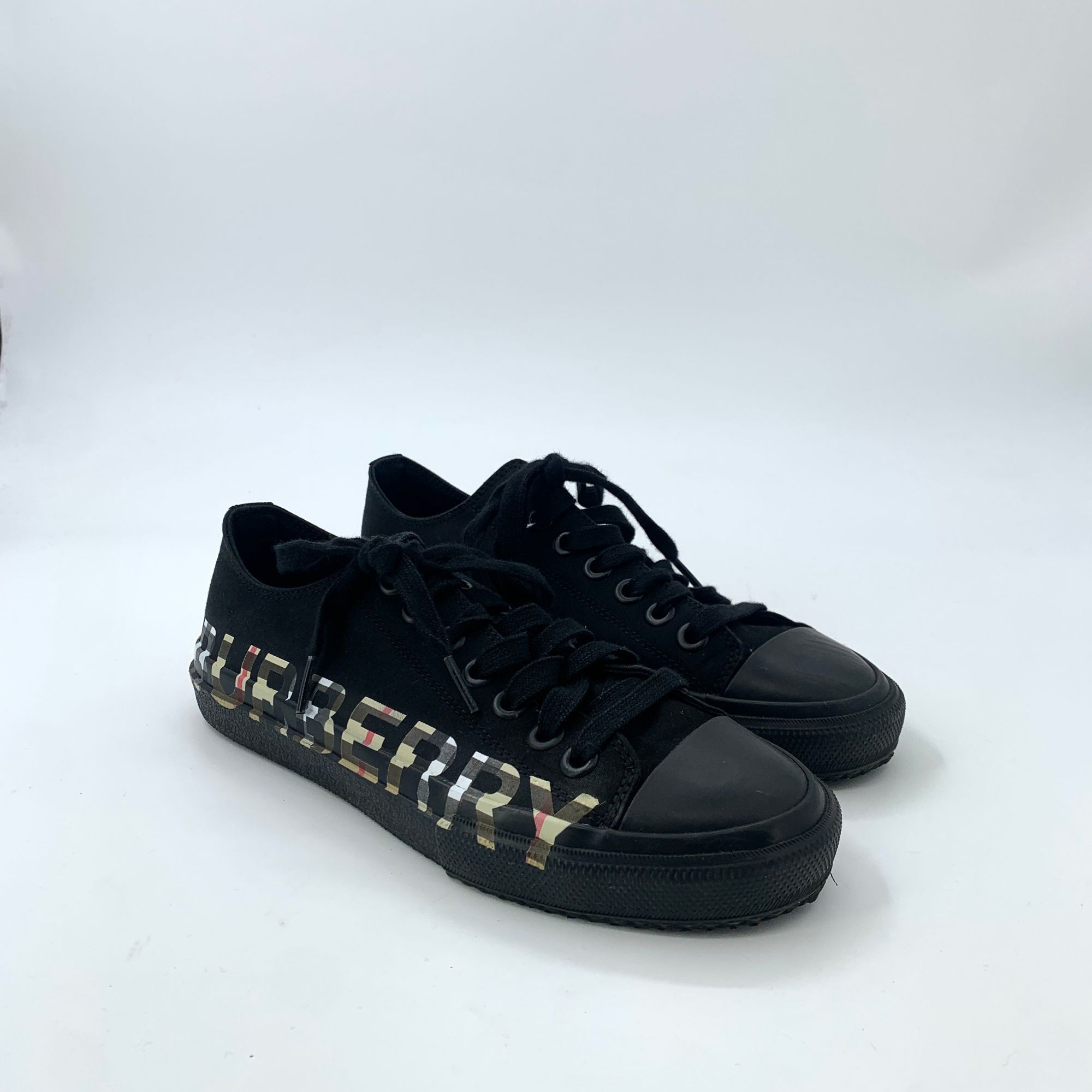 Burberry Burberry Black Checkered Logo Print Lace-Up Casual Sneakers Size US 8.5 / IT 38.5 - 8 Thumbnail
