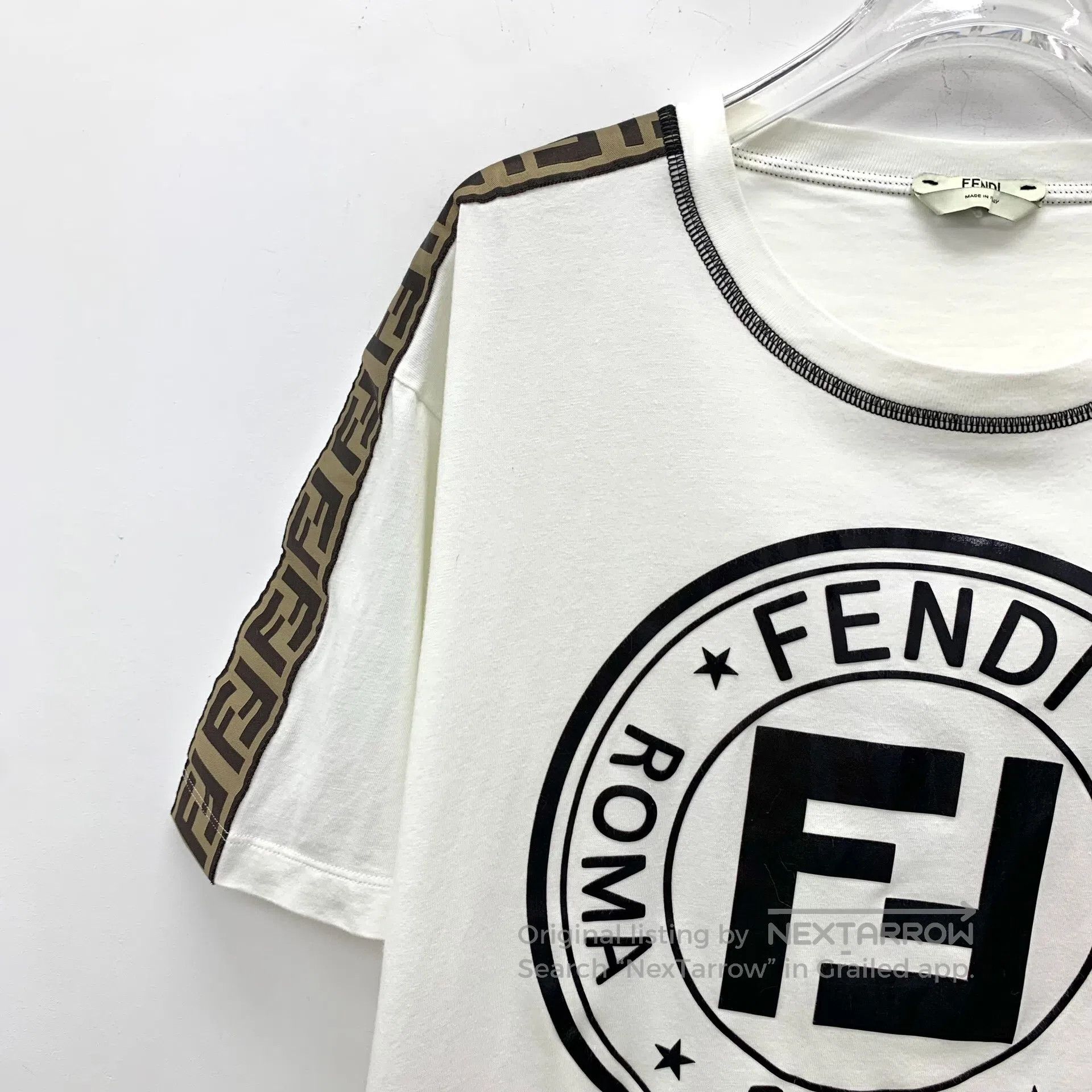 Fendi FENDI White Double F Printed Cotton Crew Neck Short Sleeve Size US L / EU 52-54 / 3 - 3 Thumbnail
