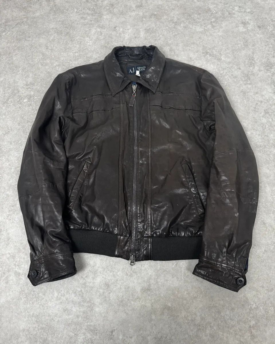 Armani 2000s Armani Dark Brown Leather Jacket Size US L / EU 52-54 / 3 - 1 Thumbnail