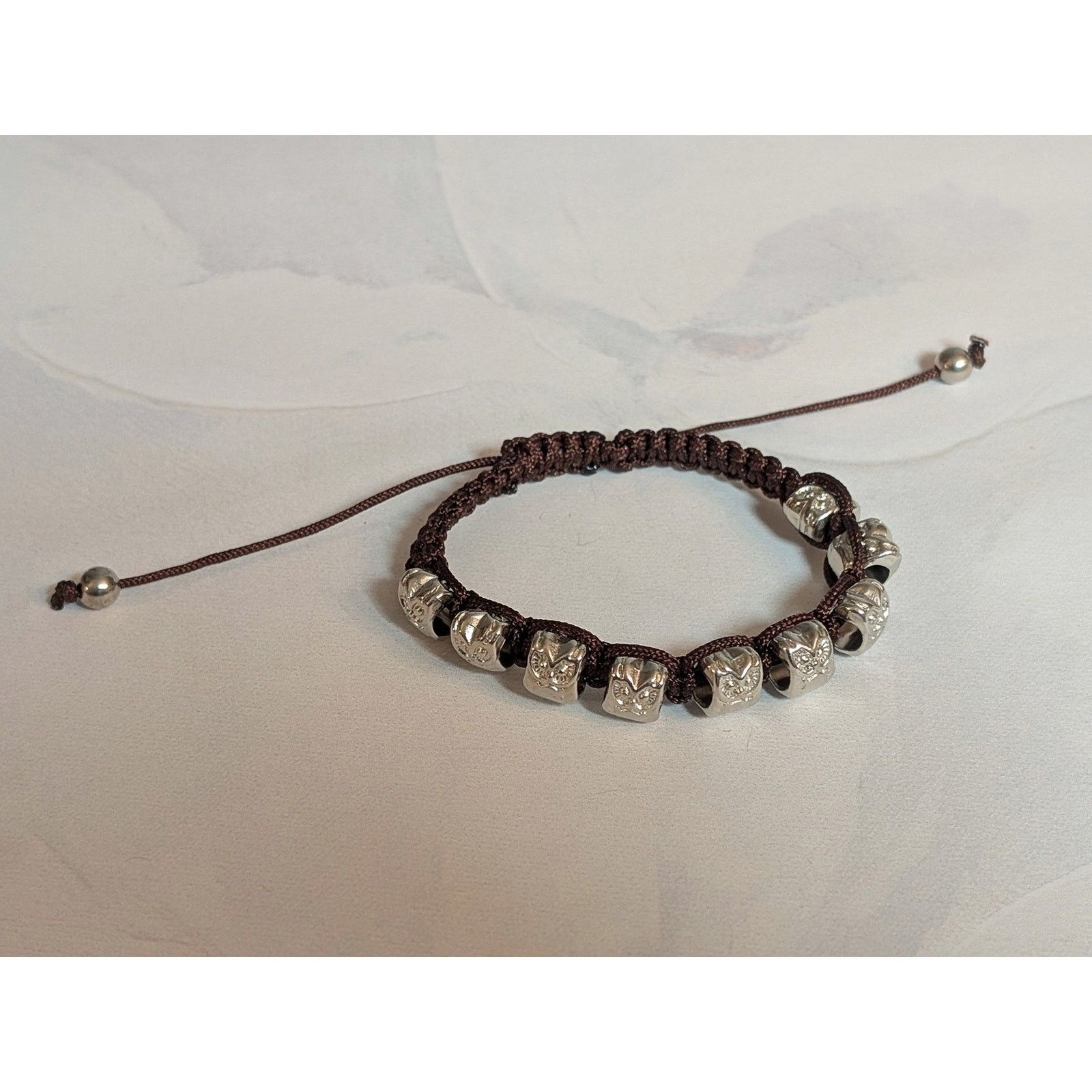 Vintage Fun VTG Mocha & Silver Owl Bead Paracord Adjustable Bracelet Size ONE SIZE - 4 Thumbnail