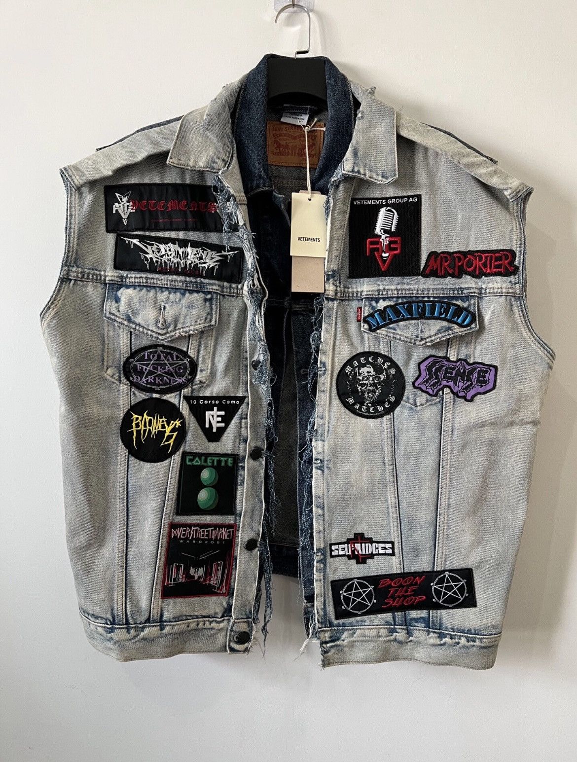 image of Vetements2017 Joint Double Layer Patch Vest Punk Heavy Metal in Blue, Men's (Size XS)