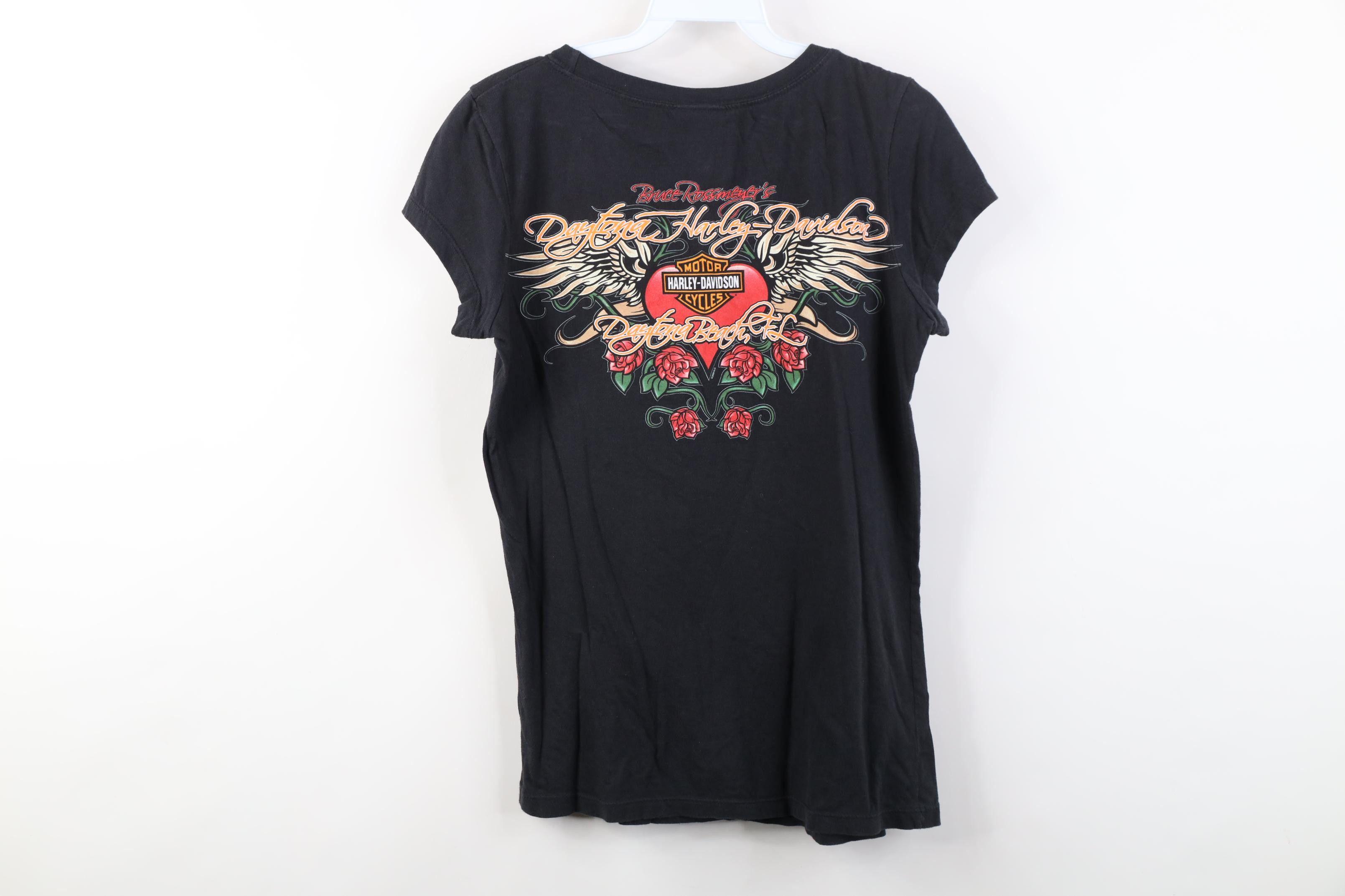 Harley Davidson Vintage Y2K Harley Davidson Rose Heart Wings Tribal T-Shirt Size L / US 10 / IT 46 - 12 Thumbnail