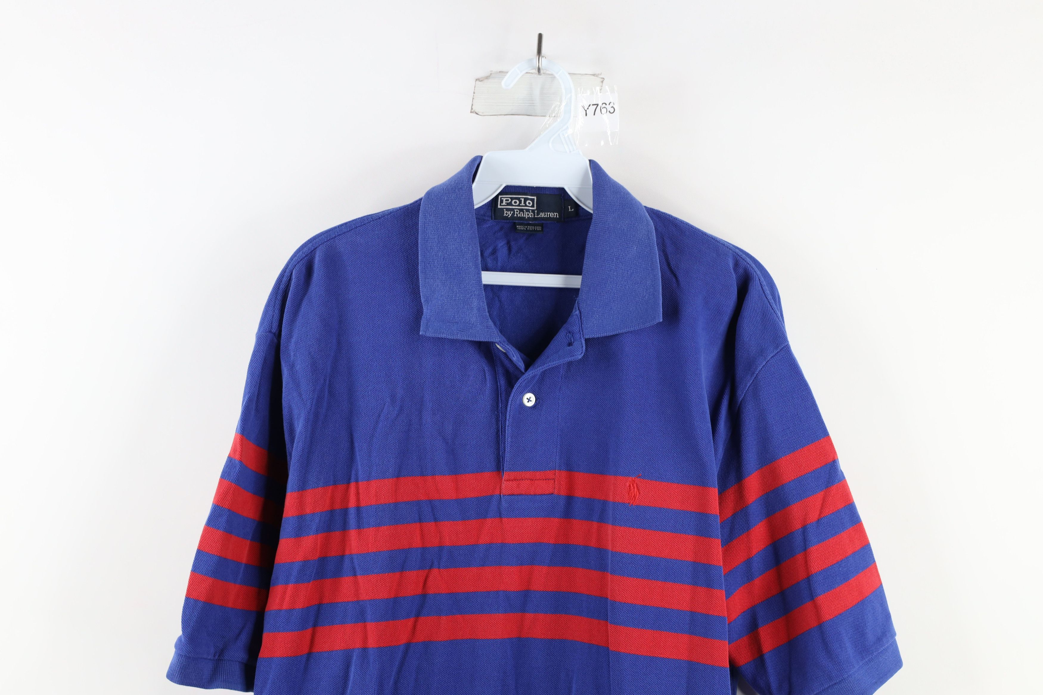 Ralph Lauren × Vintage Vintage 90s Ralph Lauren Striped Collared Polo Shirt Blue Size US L / EU 52-54 / 3 - 2 Thumbnail