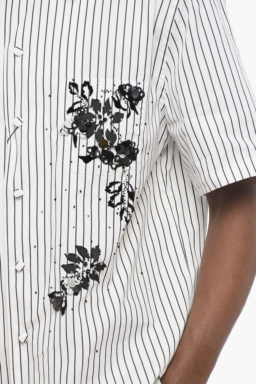 Dolce & Gabbana og1mm0825 Striped Bowling Shirt in White/Black Size US M / EU 48-50 / 2 - 3 Thumbnail