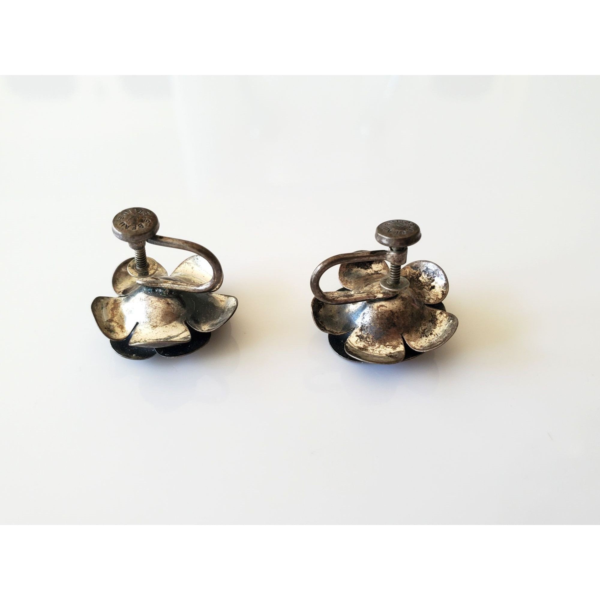Vintage Vintage Beau Sterling Silver Rose Screw On Earrings Size ONE SIZE - 3 Thumbnail