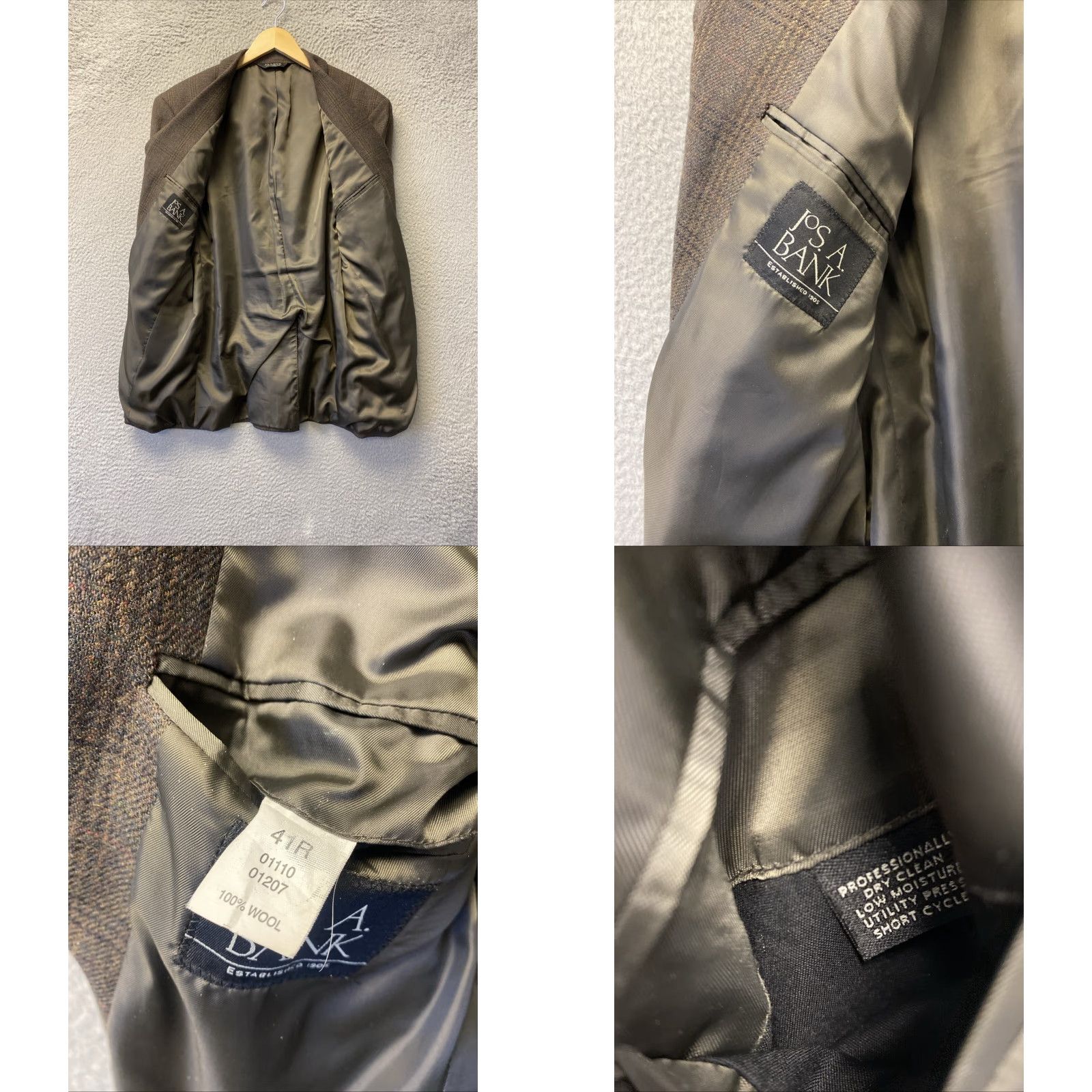 Jos. A. Bank Jos. A. Bank Blazer Sport Coat Mens Two-Button Plaid Wool 41R Dark Moss Brown Regular Jacket Coat Size 42R - 9 Thumbnail