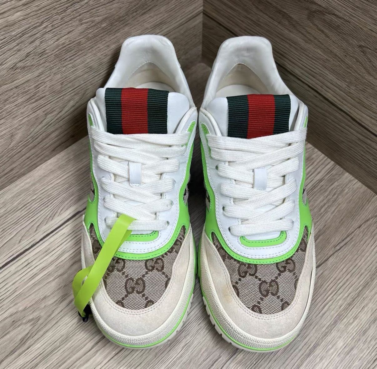 Gucci Gucci Re-Web Beige & Green Monogram Sneakers J41 Size US 7 / IT 37 - 2 Thumbnail