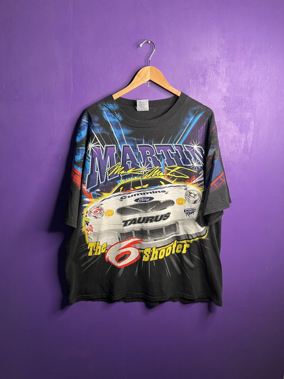 Vintage 90s NASCAR Mark Martin 6 shooter AOP t-shirt
