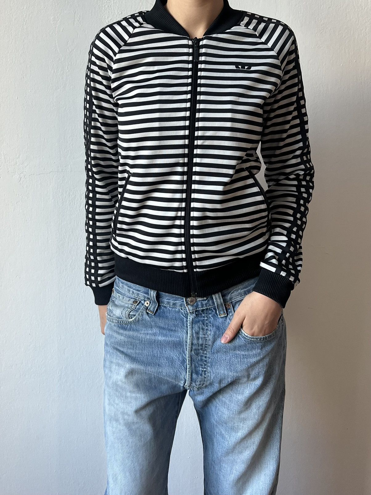 Adidas Adidas Stripe Track Jacket Black White Vertical Trefoil 2014 Size S / US 4 / IT 40 - 19 Thumbnail