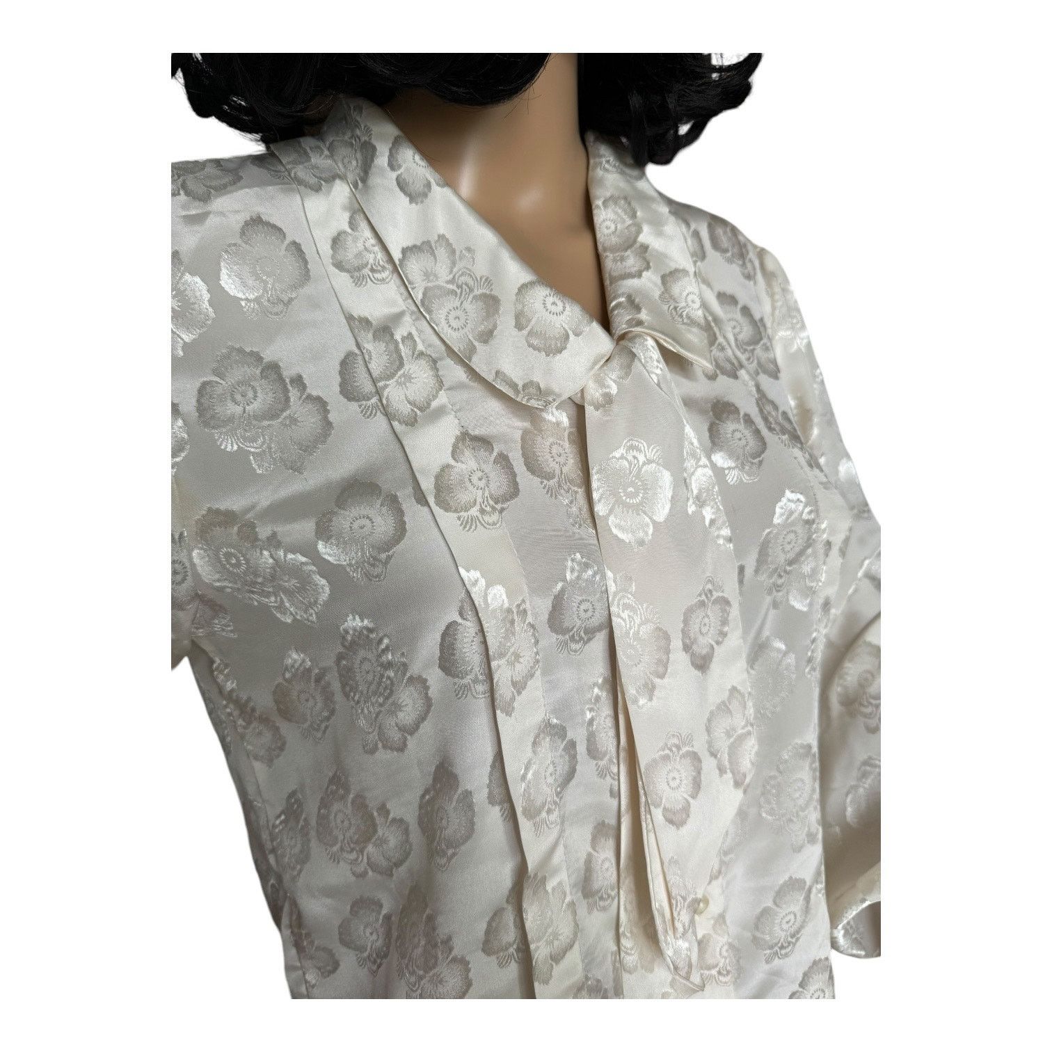 Vintage Vtg JOZELL Puff Sleeve cream print blouse necktie 9/10 Size M / US 6-8 / IT 42-44 - 10 Thumbnail