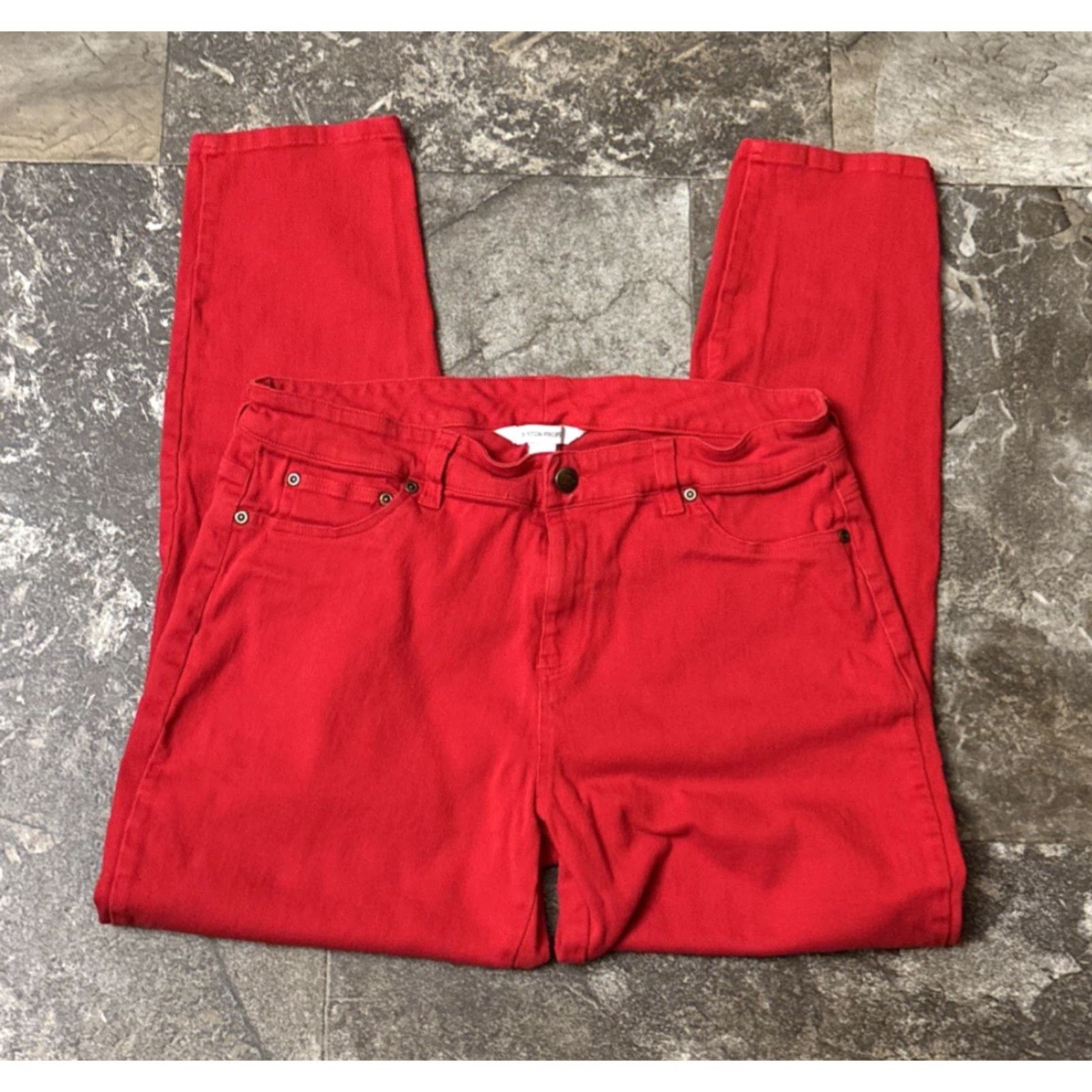Boston Proper Boston Proper Red Jeans Skinny Cropped 27in Inseam Pants Stretch Pockets Womens 12 Regular Slim Size 34" / US 12 / IT 48 - 2 Thumbnail