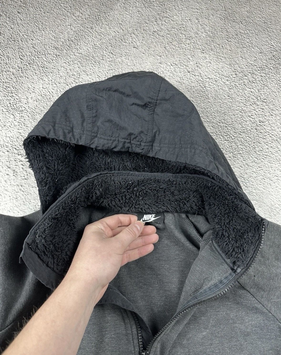 Nike Vintage Nike Fur Fuzzy Faux Full Zip Hoodie Nylon Bomber Y2K Size XS / US 0-2 / IT 36-38 - 5 Thumbnail