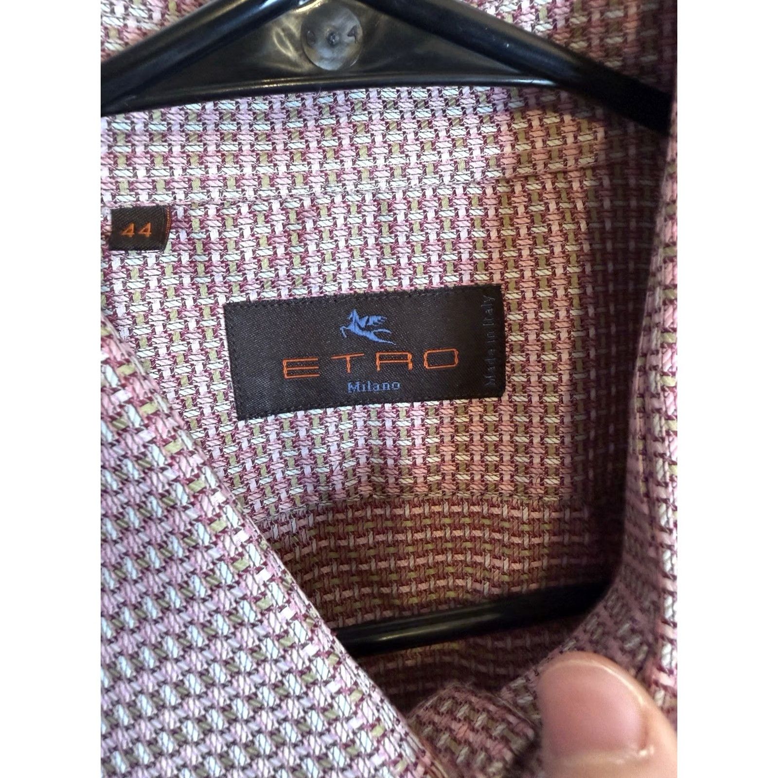 Etro ETRO Shirt Mens 45 Pink Milano Button Basketweave Check Long Sleeve Italy Size US XXL / EU 58 / 5 - 6 Thumbnail