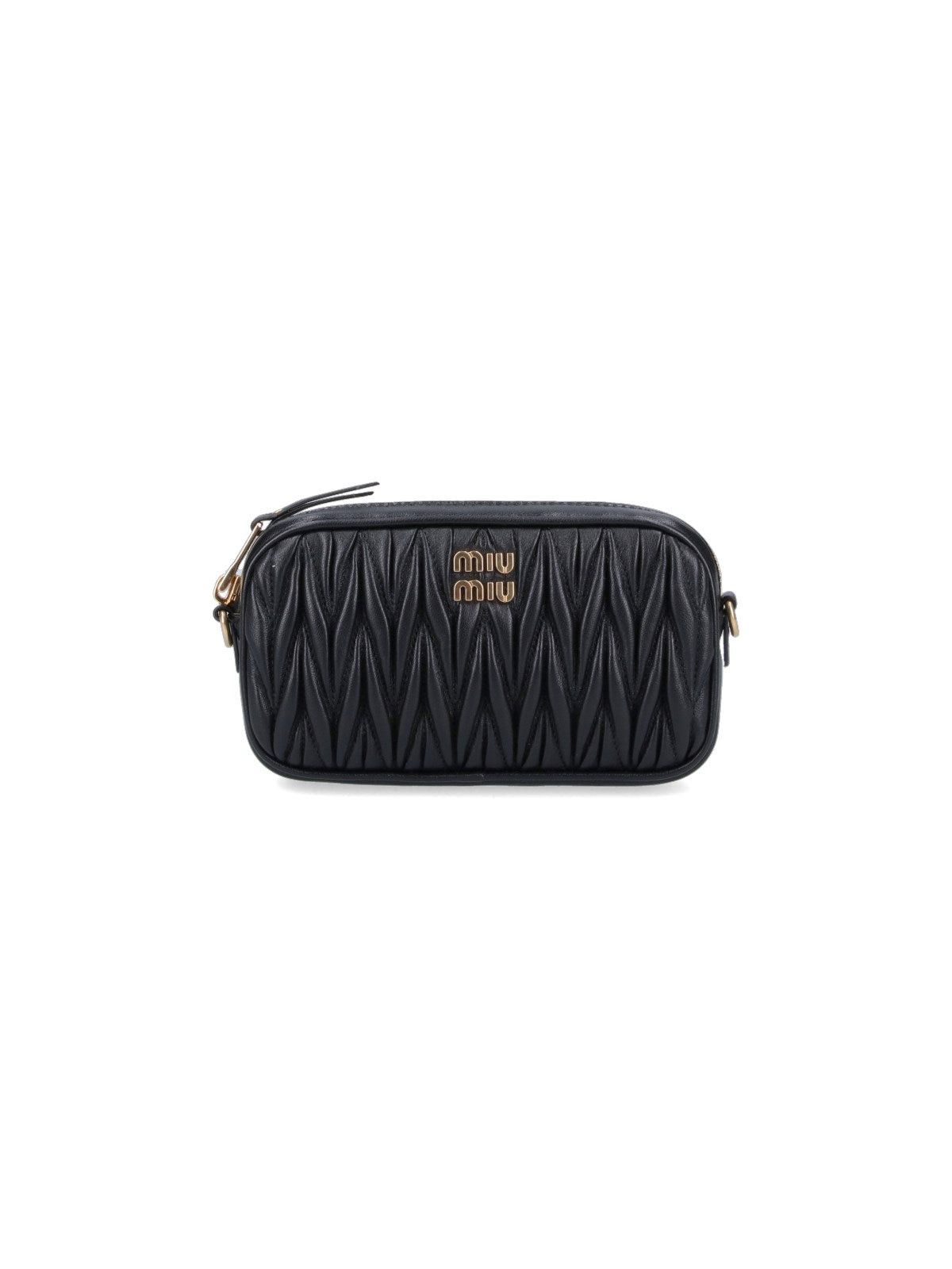 image of Miu Miu Miumiu Logo Nappa Leather Pouch in Black, Women's