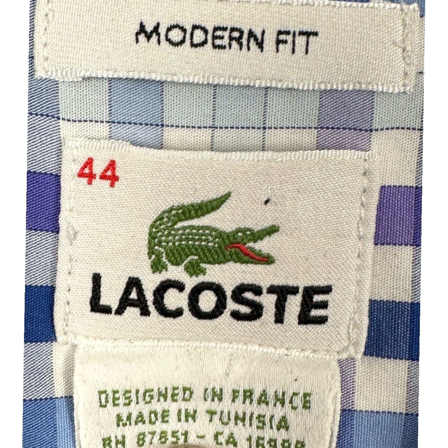 Lacoste Lacoste Shirt Button Down Mens 44 XL Modern Fit Plaid Blue White Long Sleeve Button-Up Men’s XL Size US XL / EU 56 / 4 - 4 Thumbnail