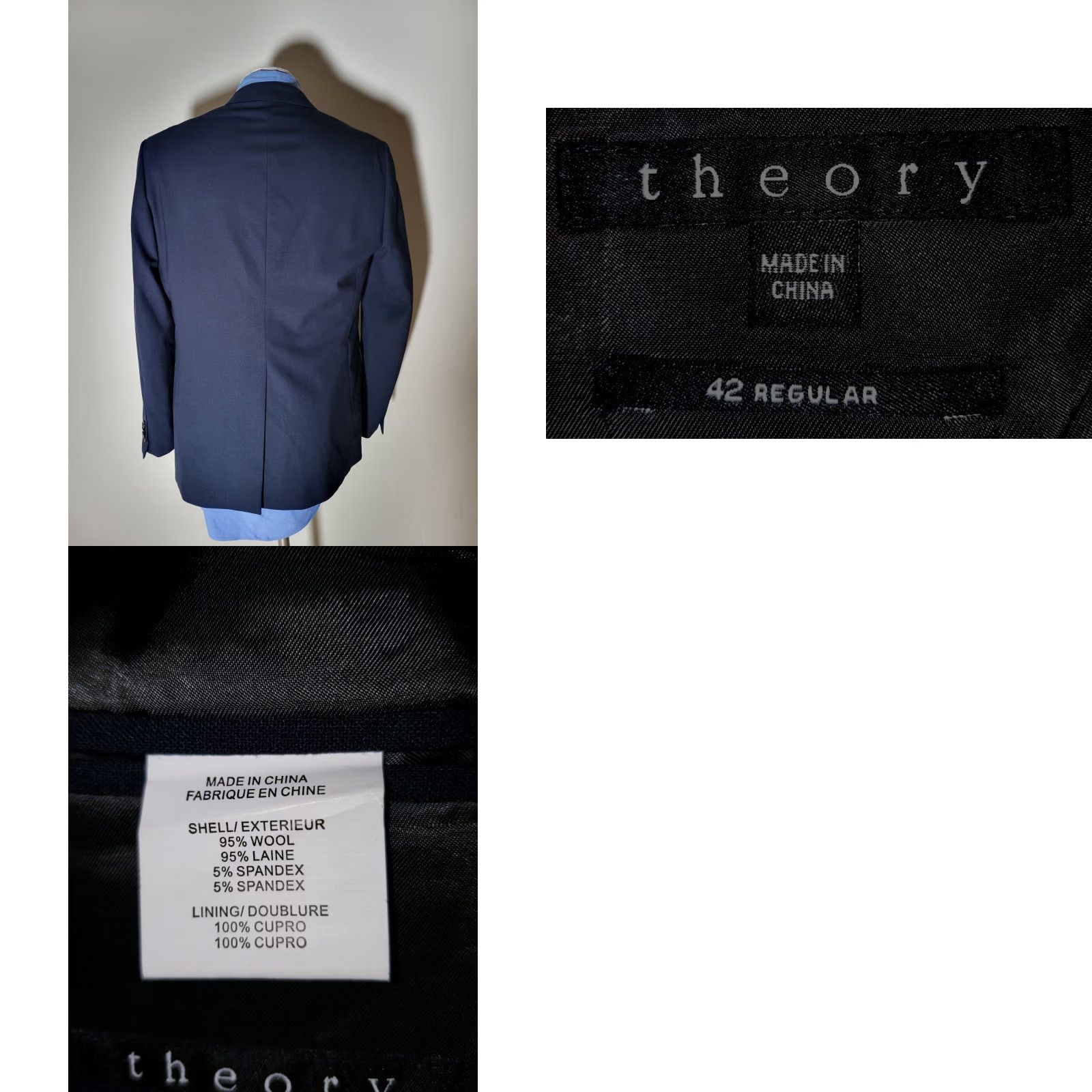 Theory Theory Sport Coat Notch Blazer Navy Blue Wool Stretch 42R New Regular Slim Men’s Jacket Size 42R - 8 Thumbnail